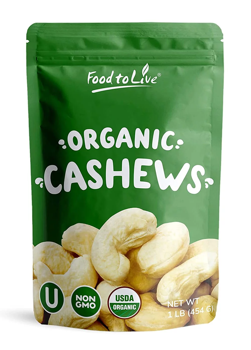 Organic Dry Roasted Cashew Halves and Pieces, 1 Pound – Unsalted, Non-GMO, Vegan-Friendly