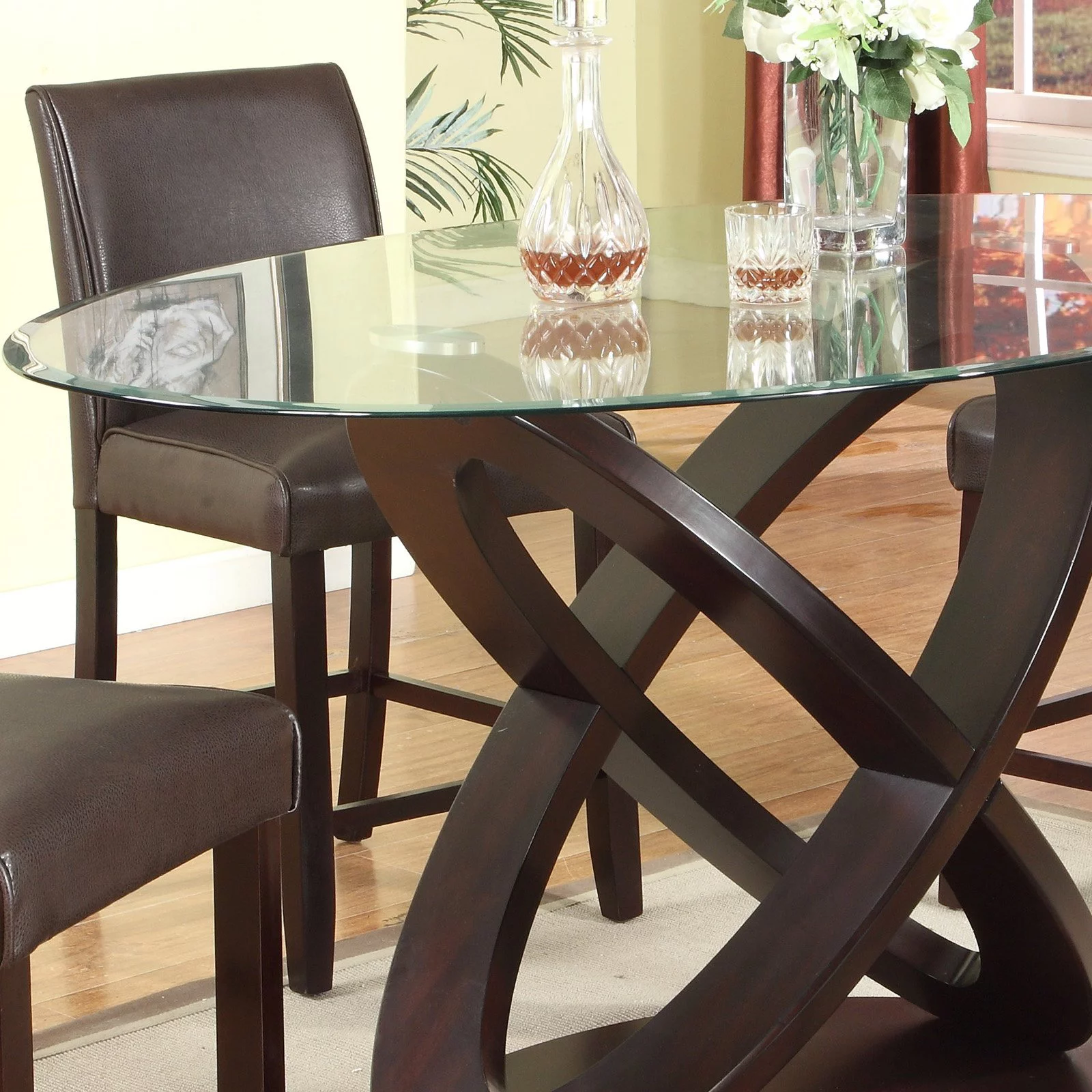 Roundhill Furniture Cicicol 5 Piece Round Faux Leather Upholstered Counter Height Dining Table Set