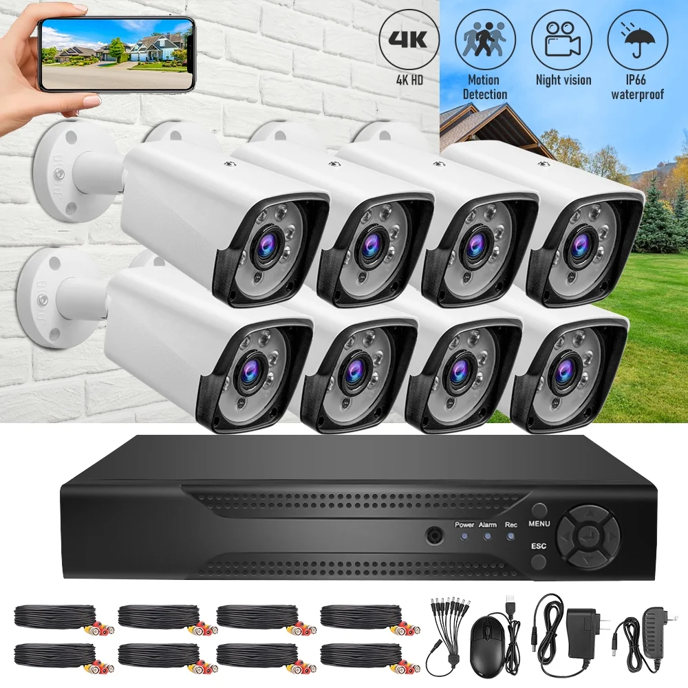 4K Security Camera System, 8CH Home CCTV Surveillance DVR Kits, 8 Packs Outdoor Indoor IP Cameras Set, Night Vision