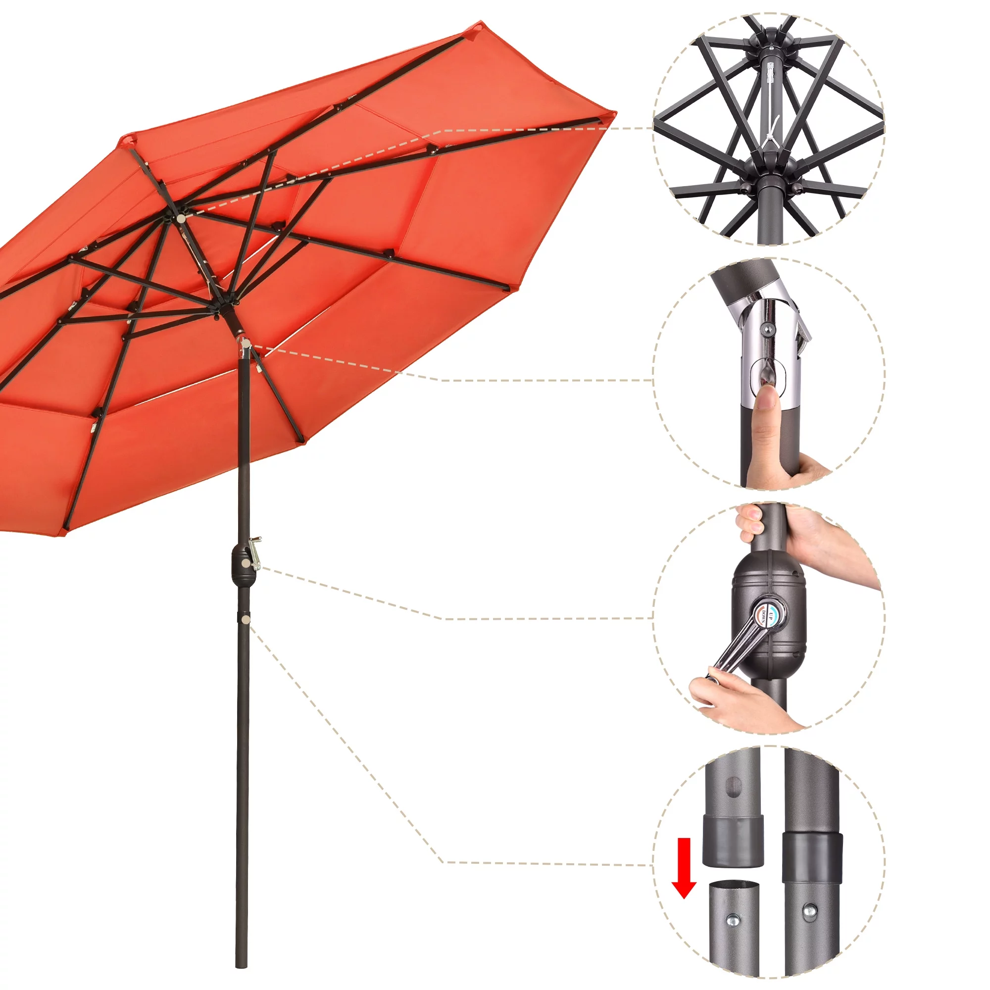 10 Ft 3 Tier Patio Umbrella with Protective Cover Crank Push to Tilt Hotel