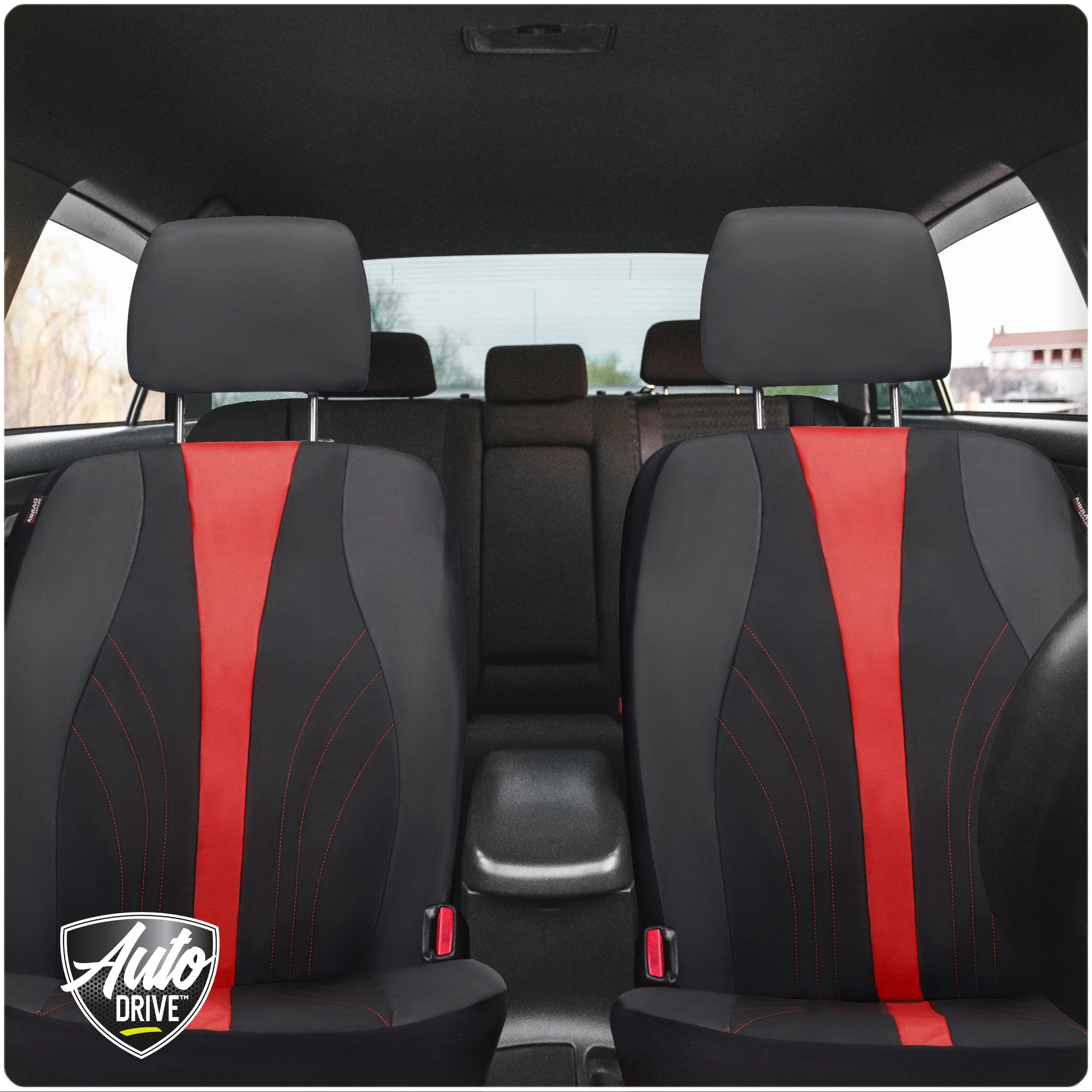 Auto Drive 2-Piece Black-Red Marlo Seat Covers