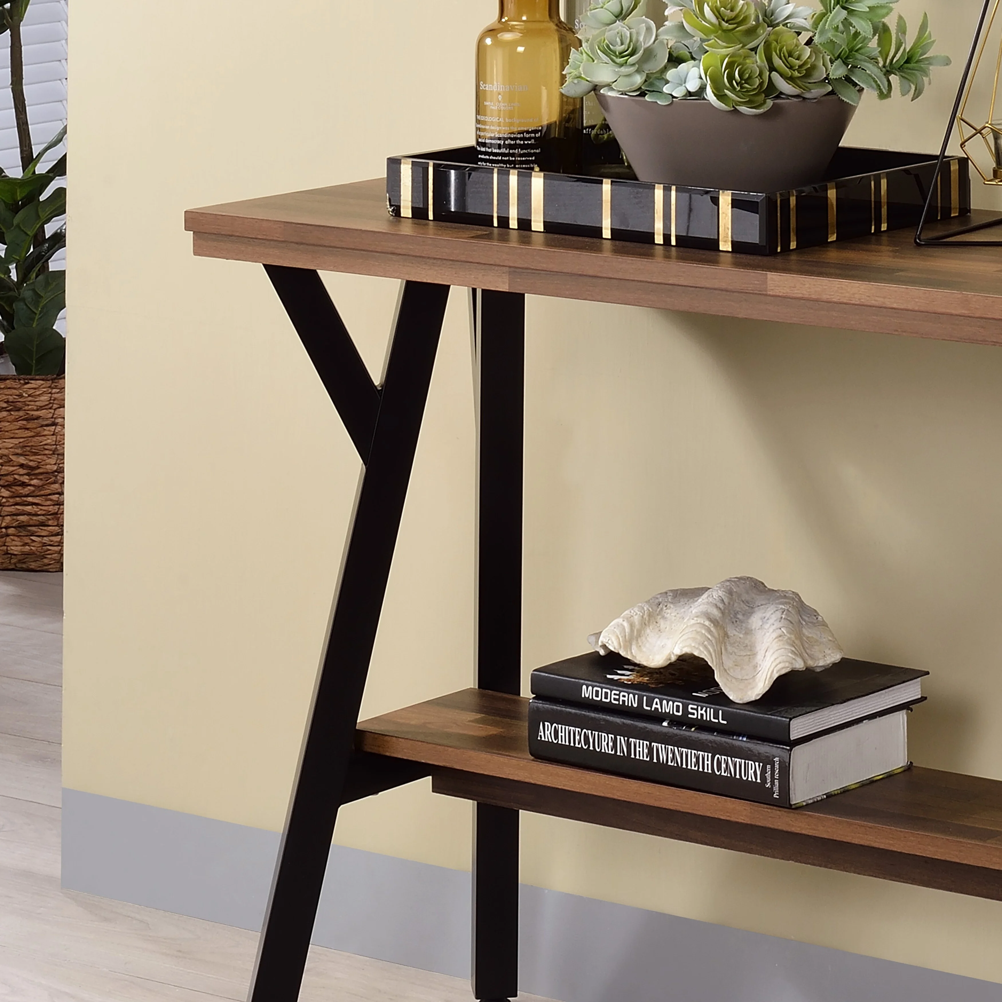Furniture of America Cillen Farmhouse Black 43-inch Steel 1-Shelf Console Table by