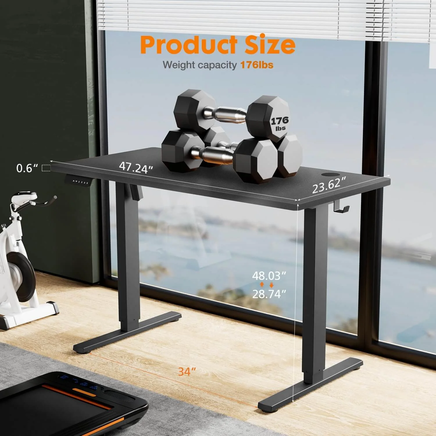 CoSoTower Electric Height Adjustable Standing Desk,Sit to Stand Ergonomic Computer Desk,Black,48'' X 24