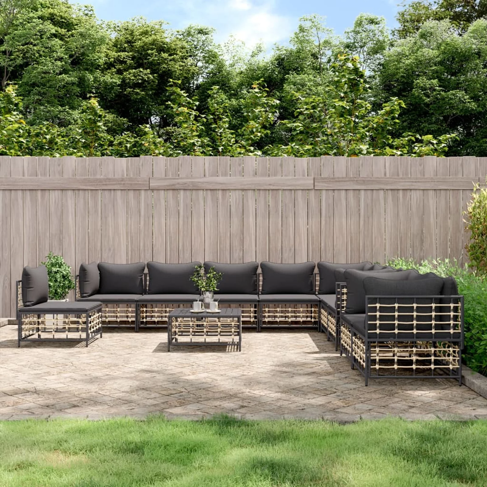 Walmeck 11 Piece Patio Set with Cushions Anthracite Poly Rattan