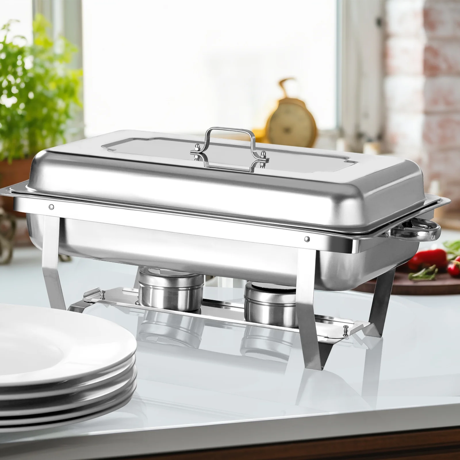 Chafing Dish Buffet Set 6 Pack, JSTUOKE 8QT Stainless Steel Chafing Dishes for Buffet, Chafers and Buffet Warmers Sets for Parties, Events, Wedding, Camping, Dinner