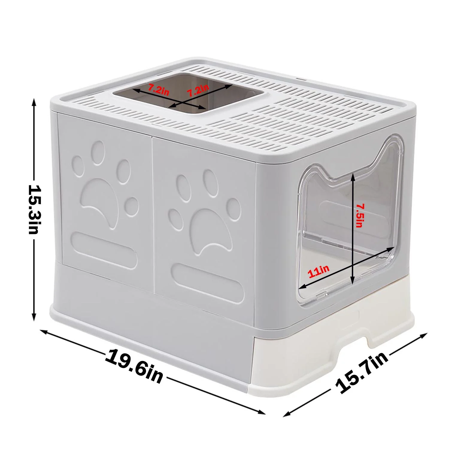 Nanyi Cat Litter Box with Lid Cover, Plastic Scoop, Front Entry Top Exit, Large Foldable Enclosed Cat Litter Tray, Easy Clean and Install (Gray)