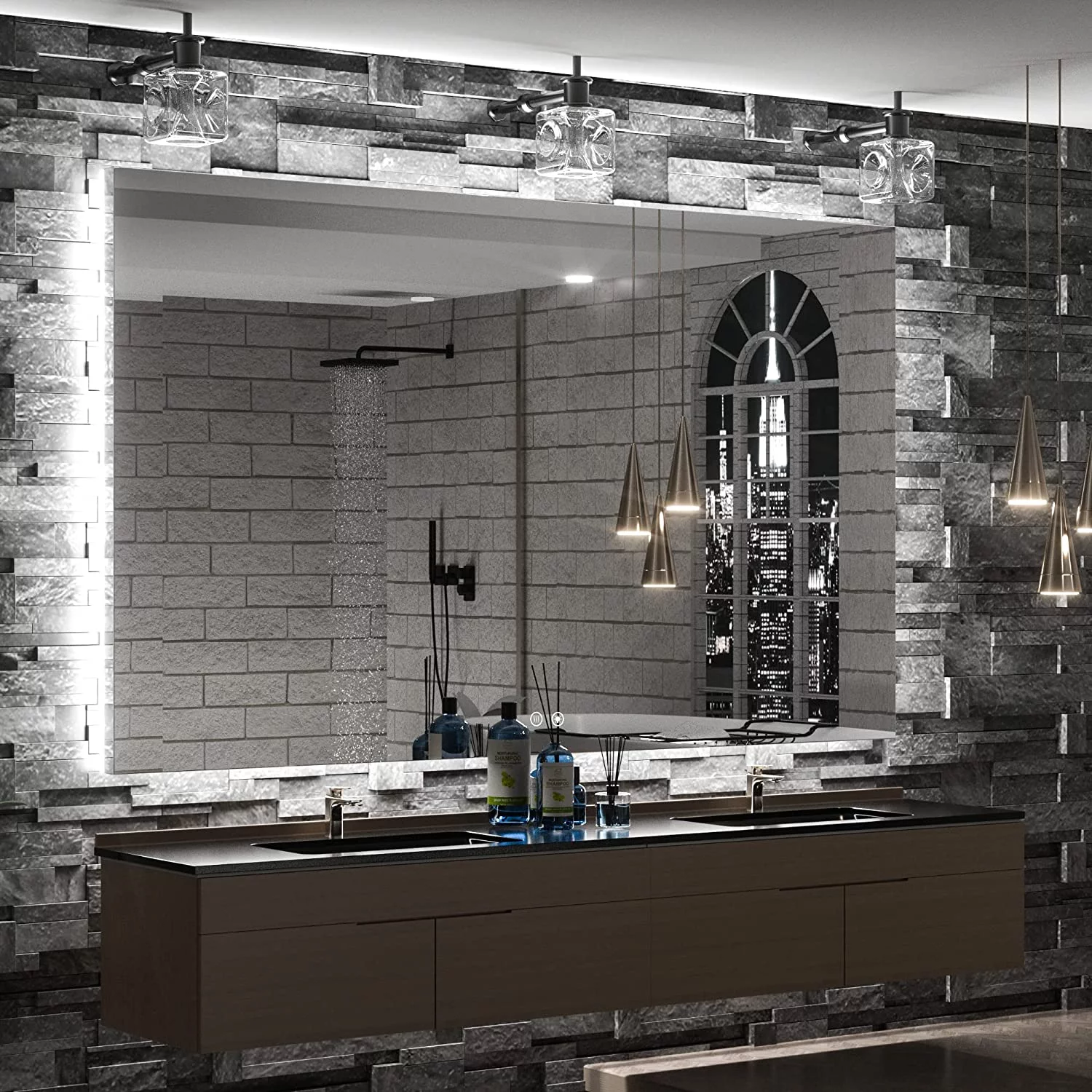 RUO 28 x 36 Inch LED Backlit Mirror Bathroom Anti Fog Lighted Mirrors for Wall, Modern Bathroom Vanity Mirror with Lights with Switch, Dimmable (Horizontal/Vertical)