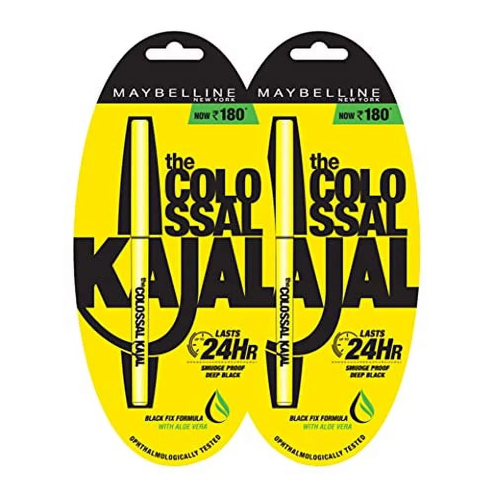 Maybelline New York Kajal, Intense Colour, Waterproof, Long lasting 24Hrs Stay, Colossal Kajal, 0.35g (Pack of 2)