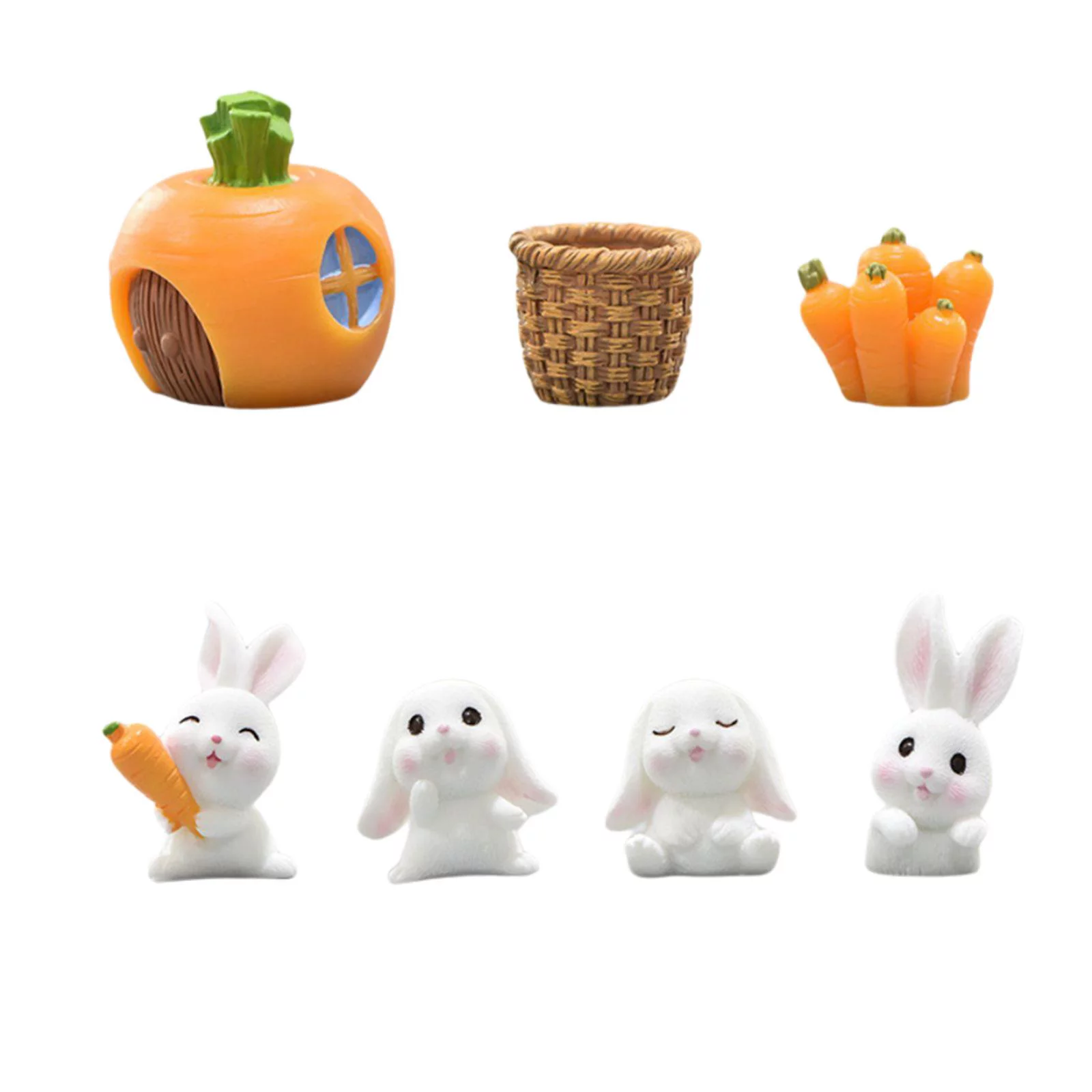 7Pcs Adorable Fairy Garden Statues Bunny Figurine Miniature Sculpture Carro Small Animals for DIY Projects Desktop Shelf Fairy Garden Decor