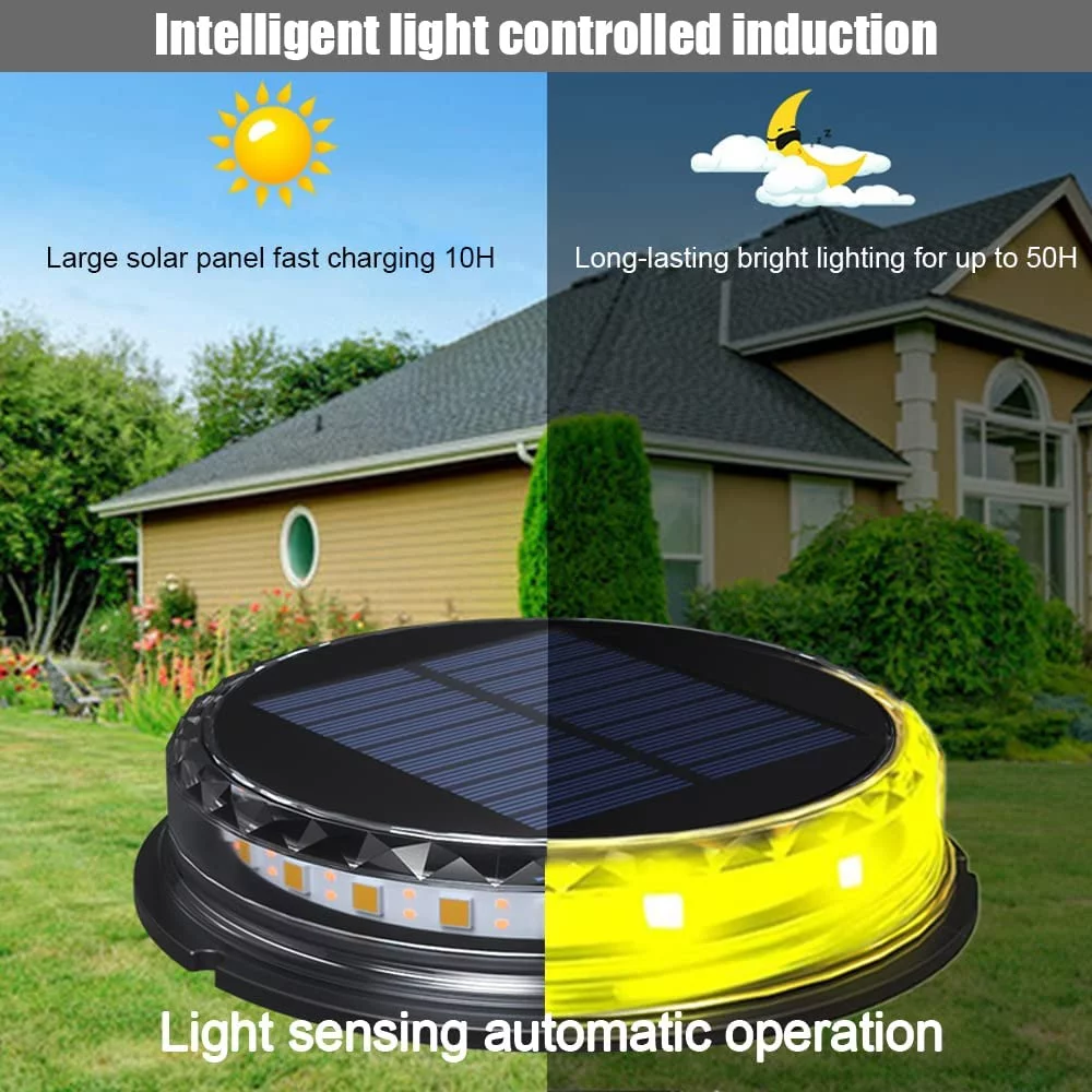 Solar Floor lamp, Built-in 1200mAh Battery and 9 LED Lamps, Outdoor Solar Panel Landscape lamp. for Landscape, Sidewalk, Lawn, Steps, etc. IP65 Waterproof (4-Piece Package)