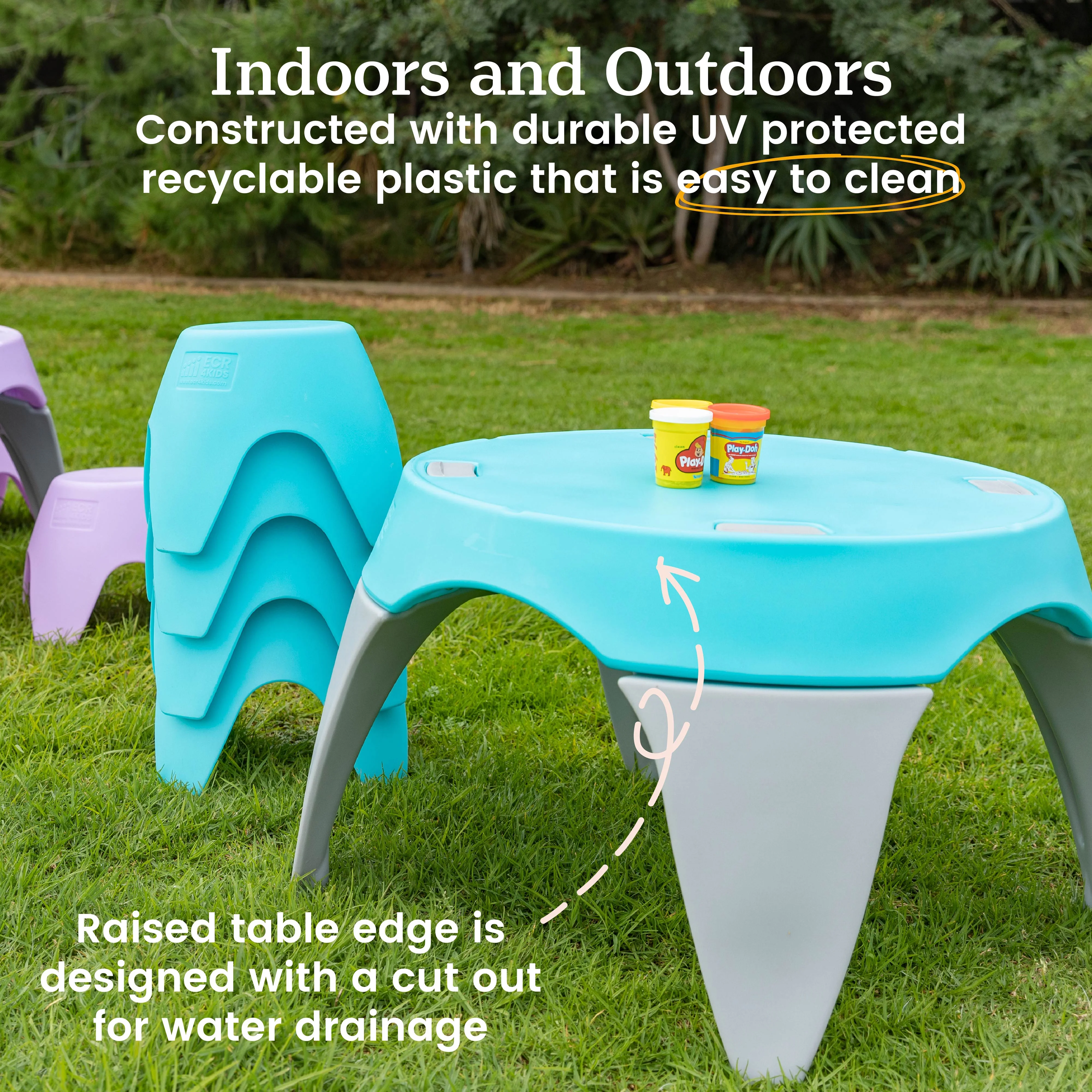 ECR4Kids Ayana Table and Stool Set, Cyan/Light Grey, 5-Piece