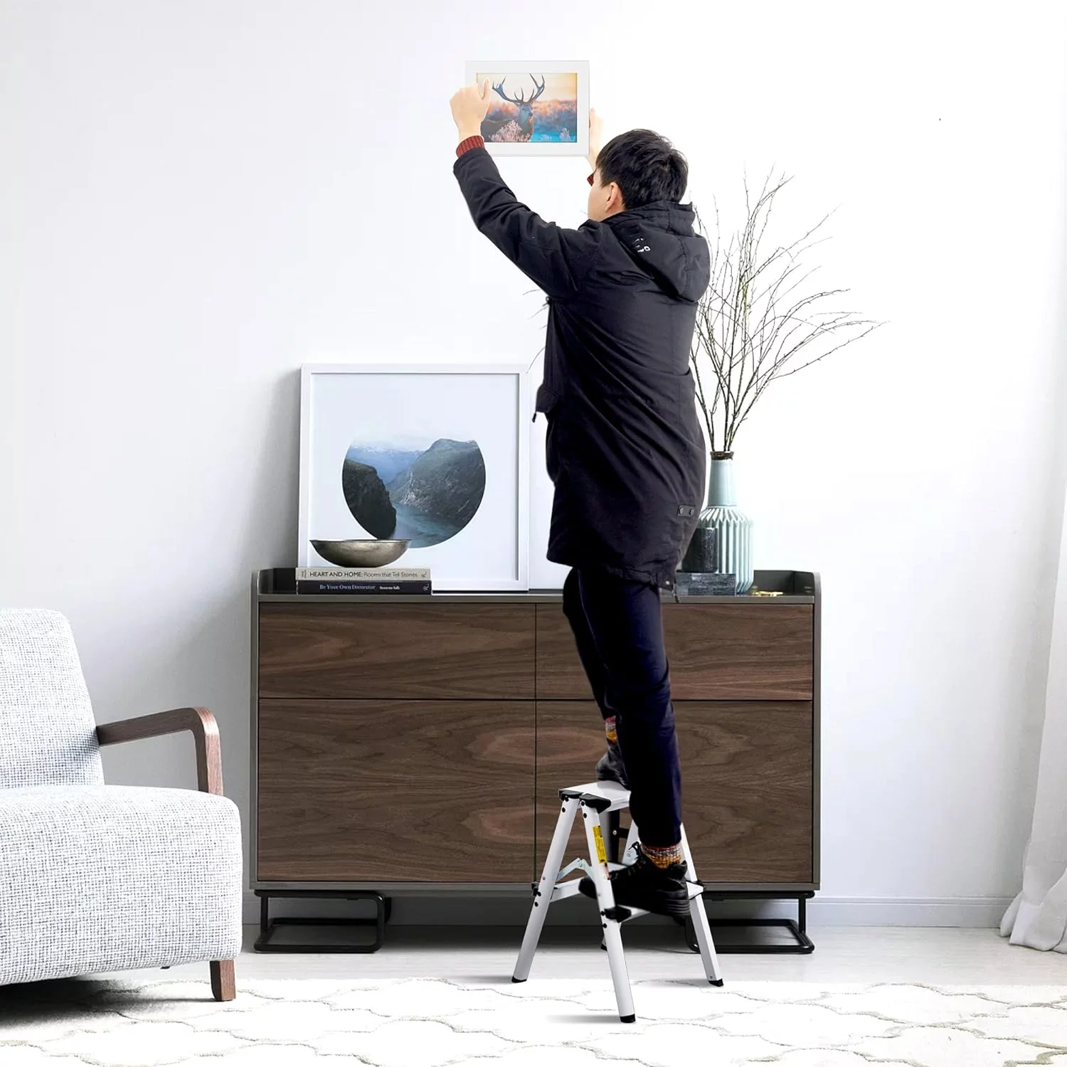 Aluminum 2-Step Stool Folding Double Sided Step Ladder Anti-Slip Sturdy And Wide Pedal Ladder Capacity 250 Lbs