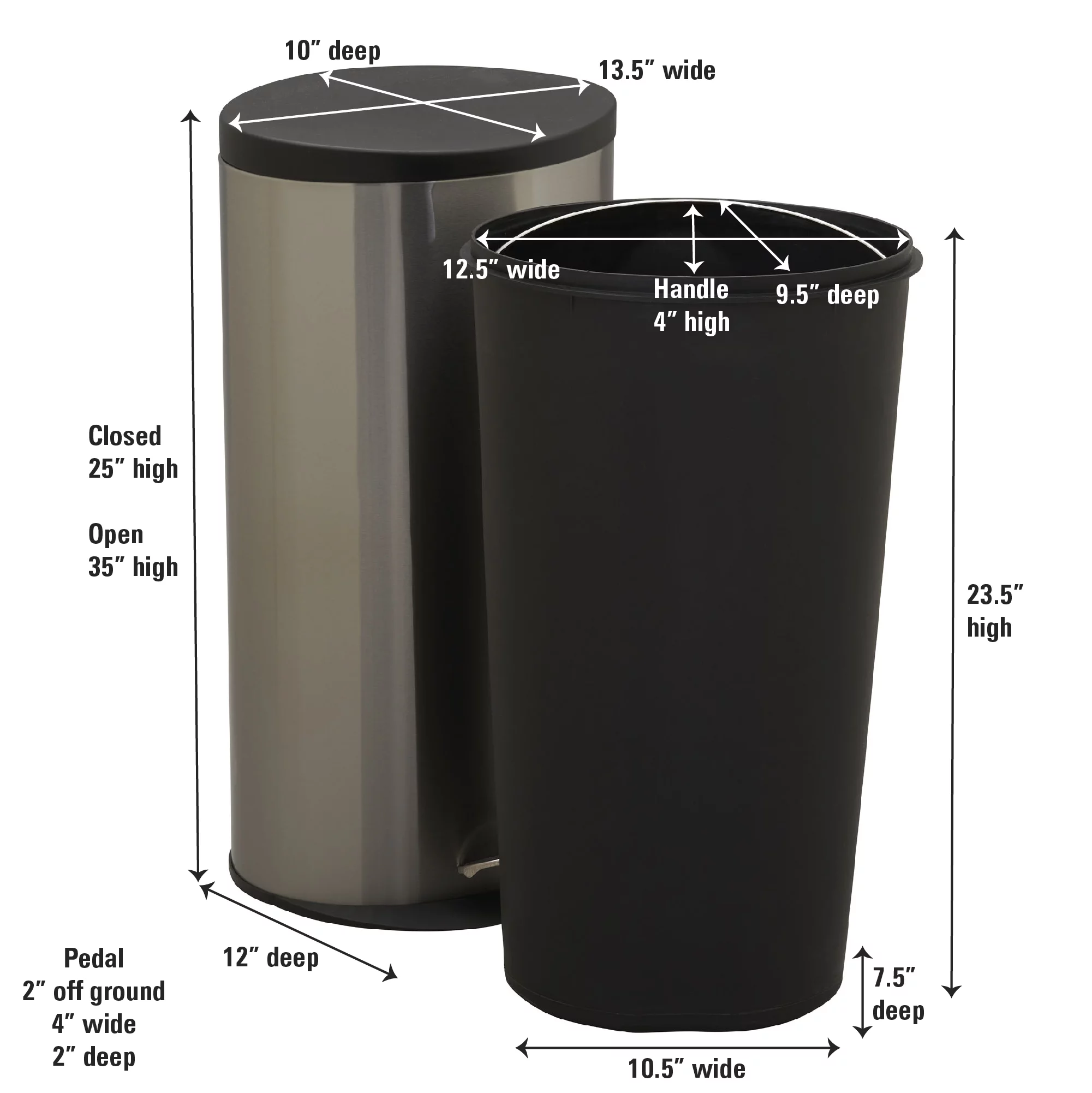 Design Trend 8 gal / 30 L Oval Brushed Stainless Steel Step-on Kitchen Trash Can