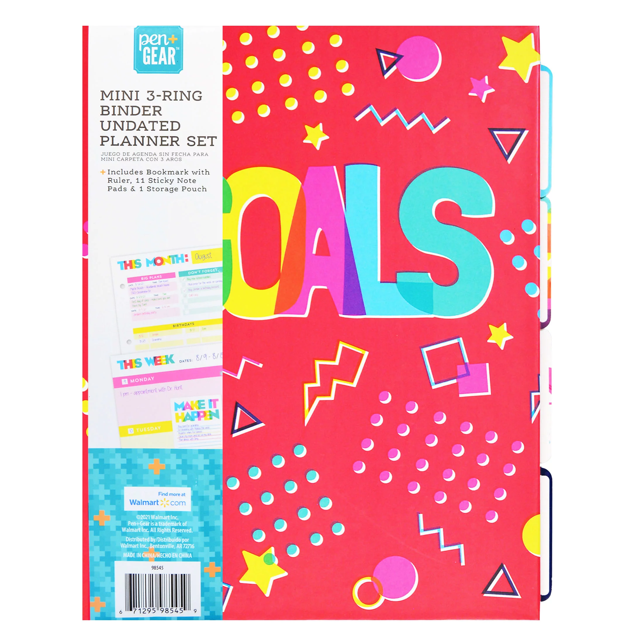 Pen + Gear Mini 3-Ring Binder Undated Planner with Bookmark Ruler, Sticky Notes, and Pencil Pouch