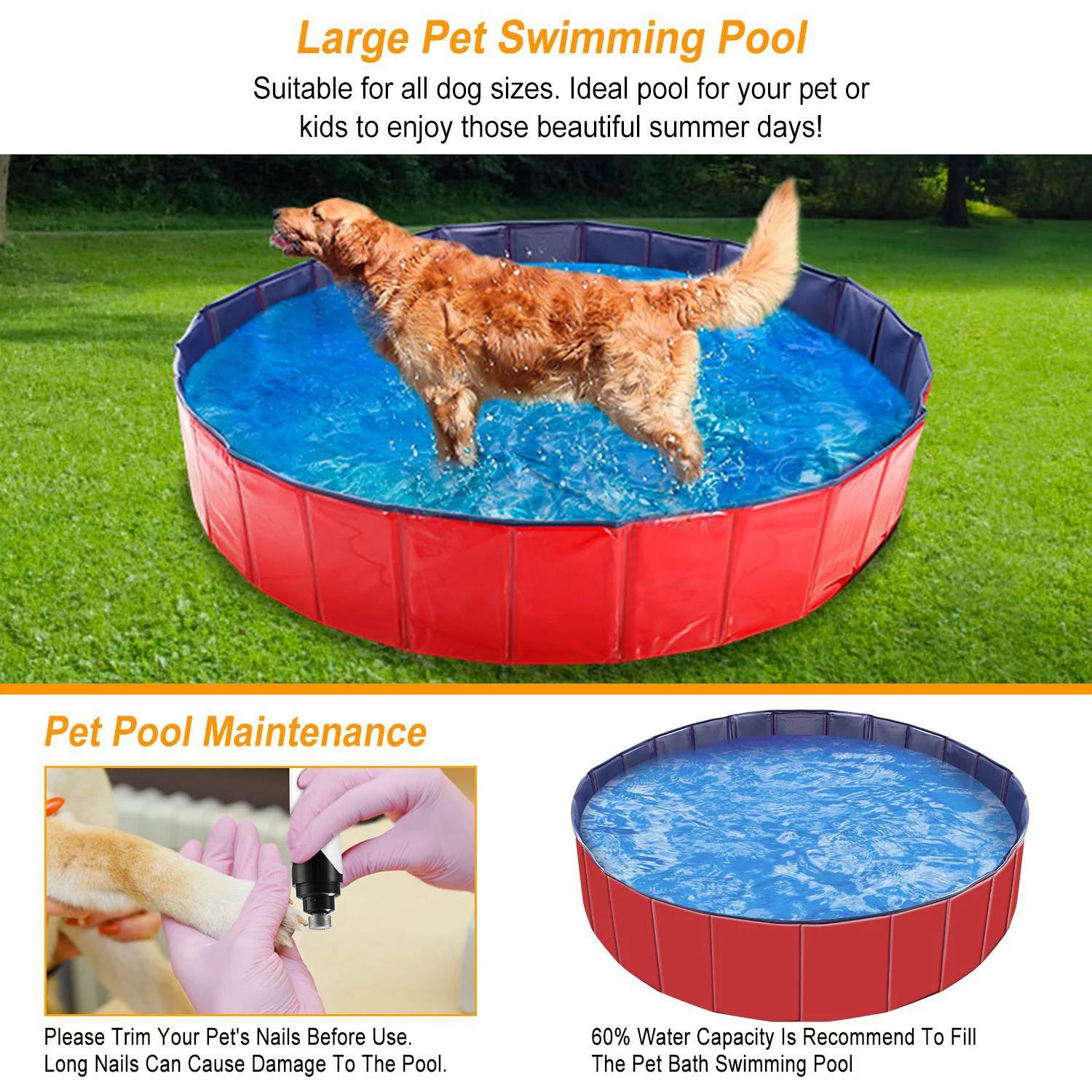 iMounTEK 47.2x47.2x11.8in Foldable Pet Swimming Pool PVC Kiddie Baby Dog Swim Pool Bathing Tub Playmat Kids Pools