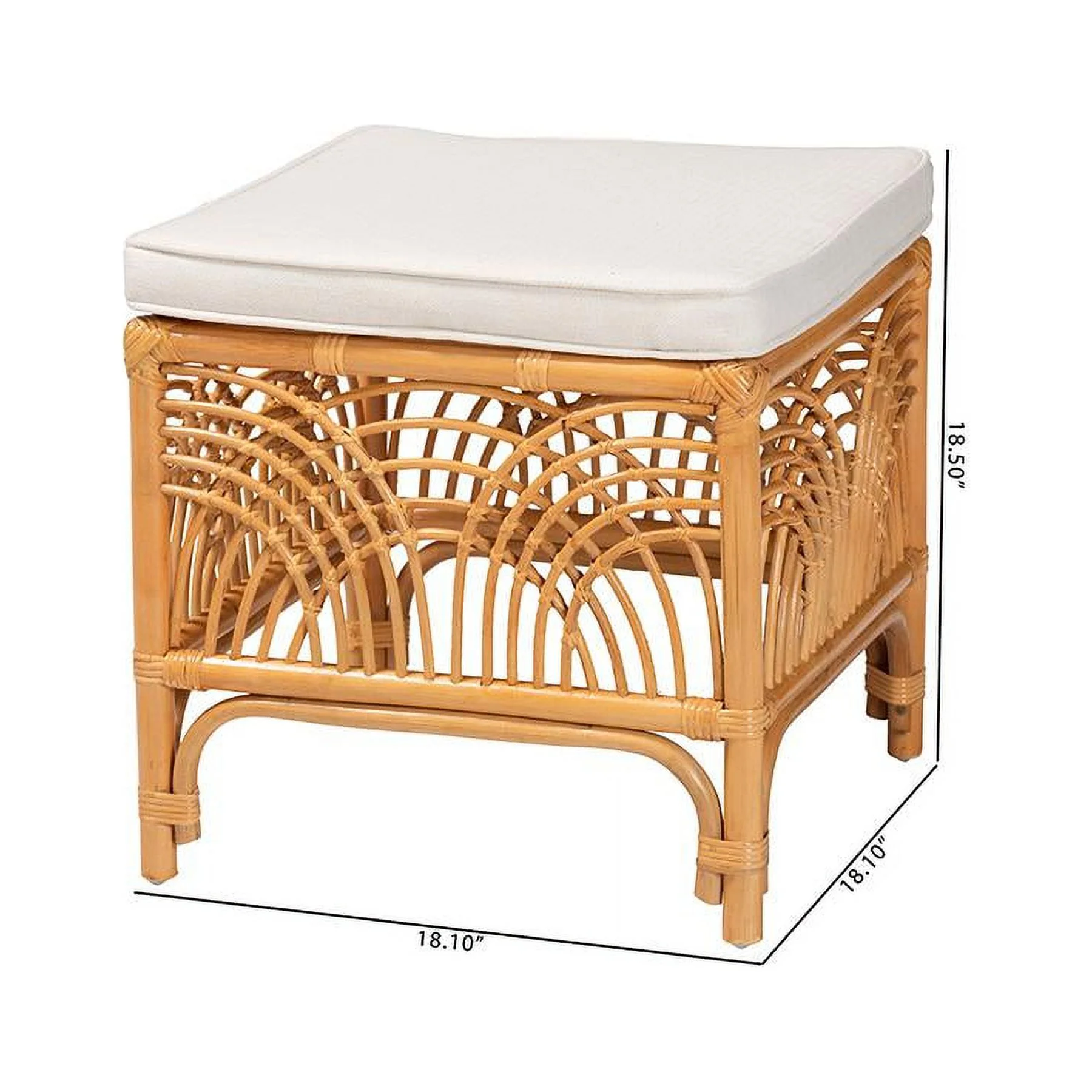 bali & pari Materra Modern Bohemian Rattan Footstool in Natural Brown