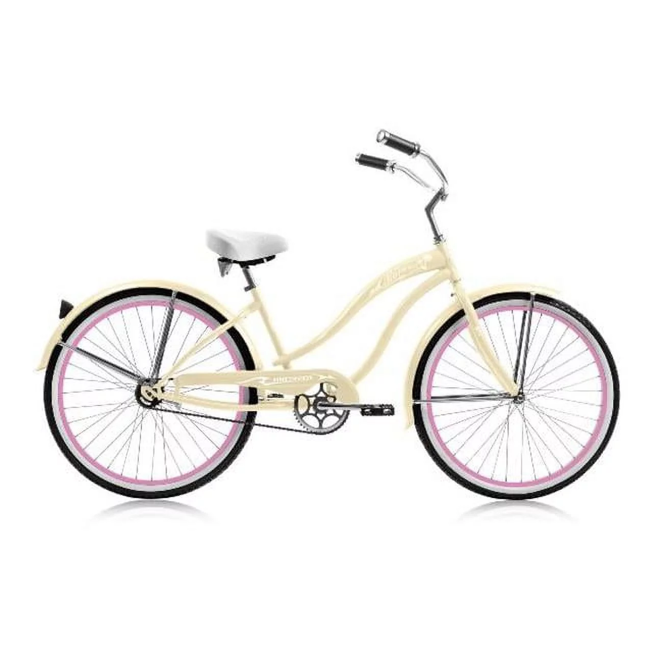 Micargi  26 in. Rover Womens GX Beach Cruiser Bicycle- Vanilla & Pink Rim