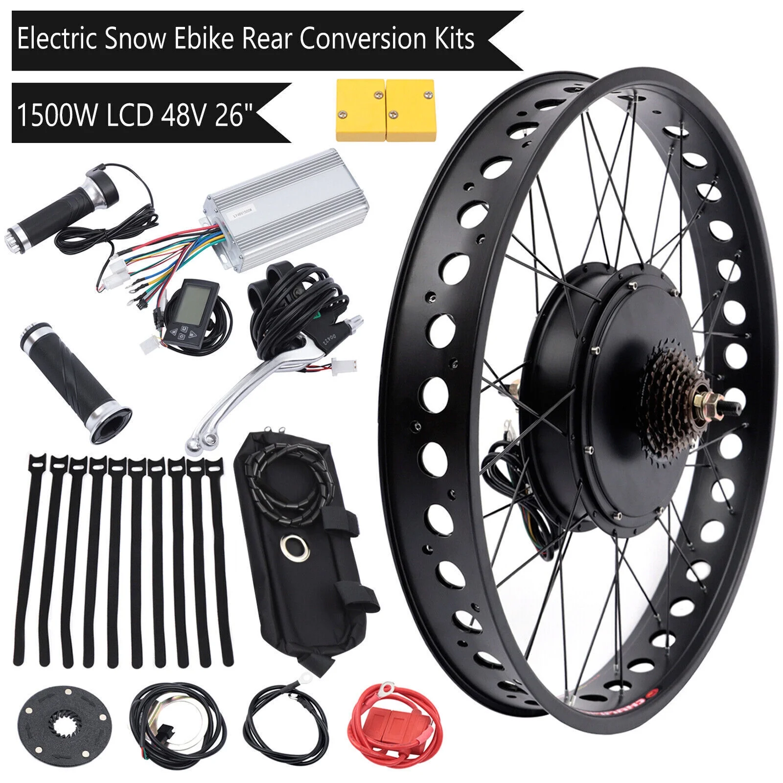 LCD 26x4.0'' Fat Tyre Electric Bike Hub Motor Kit 1500W 48V Direct Drive