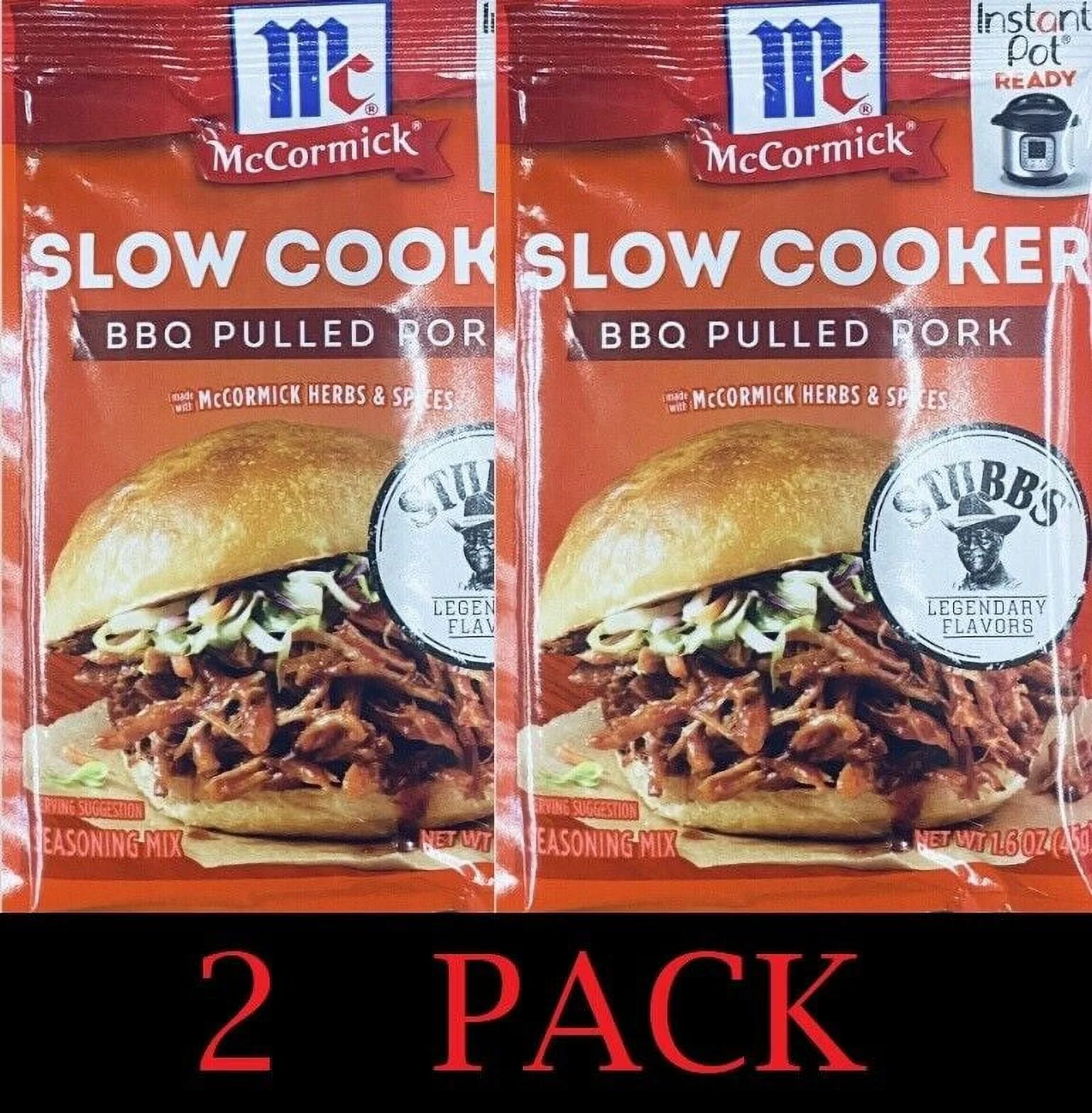 2x McCormick Slow Cooker STUBB'S BBQ PULLED PORK Mix Savory Herbs Spices 1.6 oz