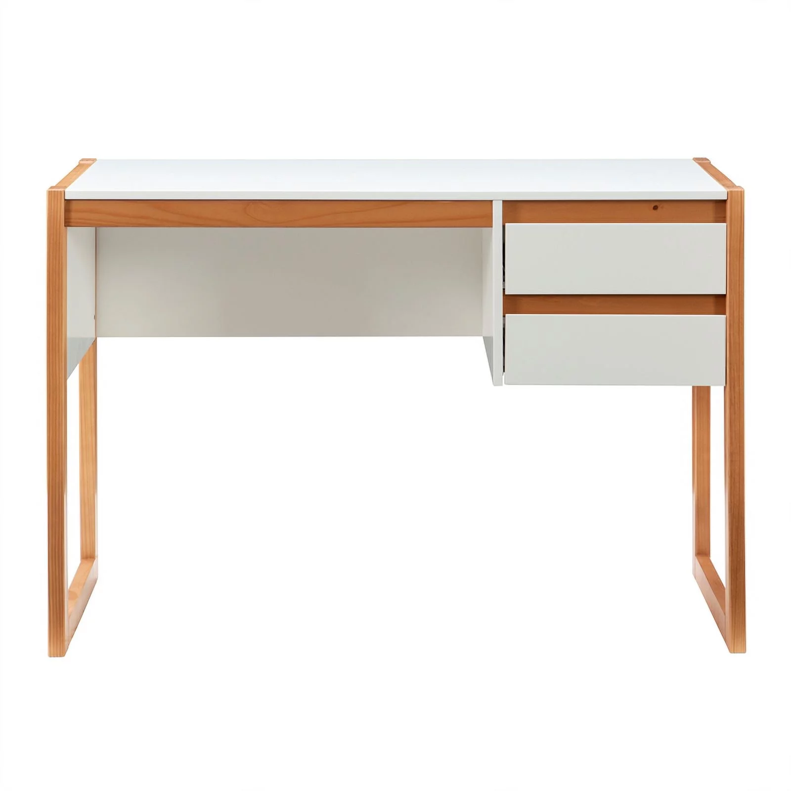 Linon Brock Wood Two Drawer Desk in White and Natural