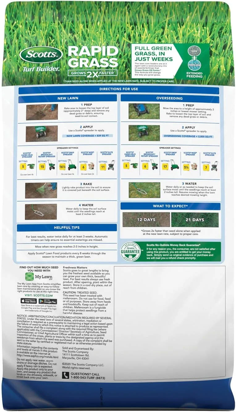 Scotts Turf Builder Rapid Grass Sun & Shade Mix, Combination Seed and Fertilizer, Grows Green Grass in Just Weeks, 5.6 lbs.