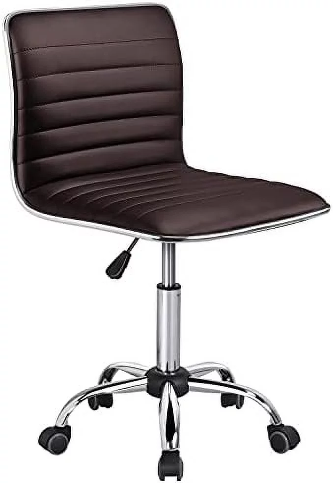CKPFVY Mid Back Task Chair Low Back Leather Swivel Office/Computer/Desk Chair Retro Armless Ribbed with Wheels Black
