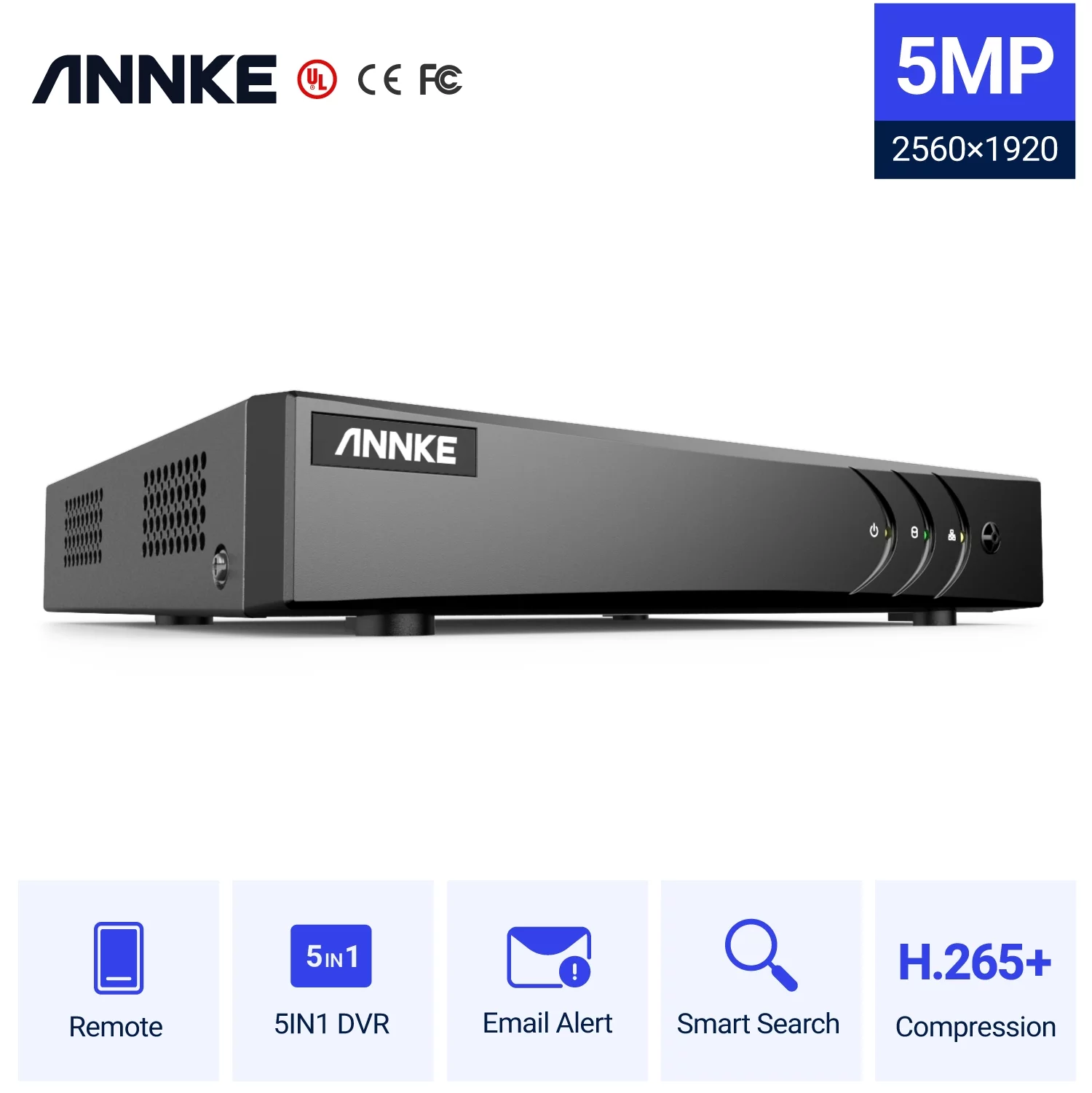 ANNKE 8CH 5MP Lite 5-in-1 AHD DVR Support CVBS TVI AHD Analog IP Cameras HD P2P Cloud H.265+ VGA Video Recorder Without Hard Drive