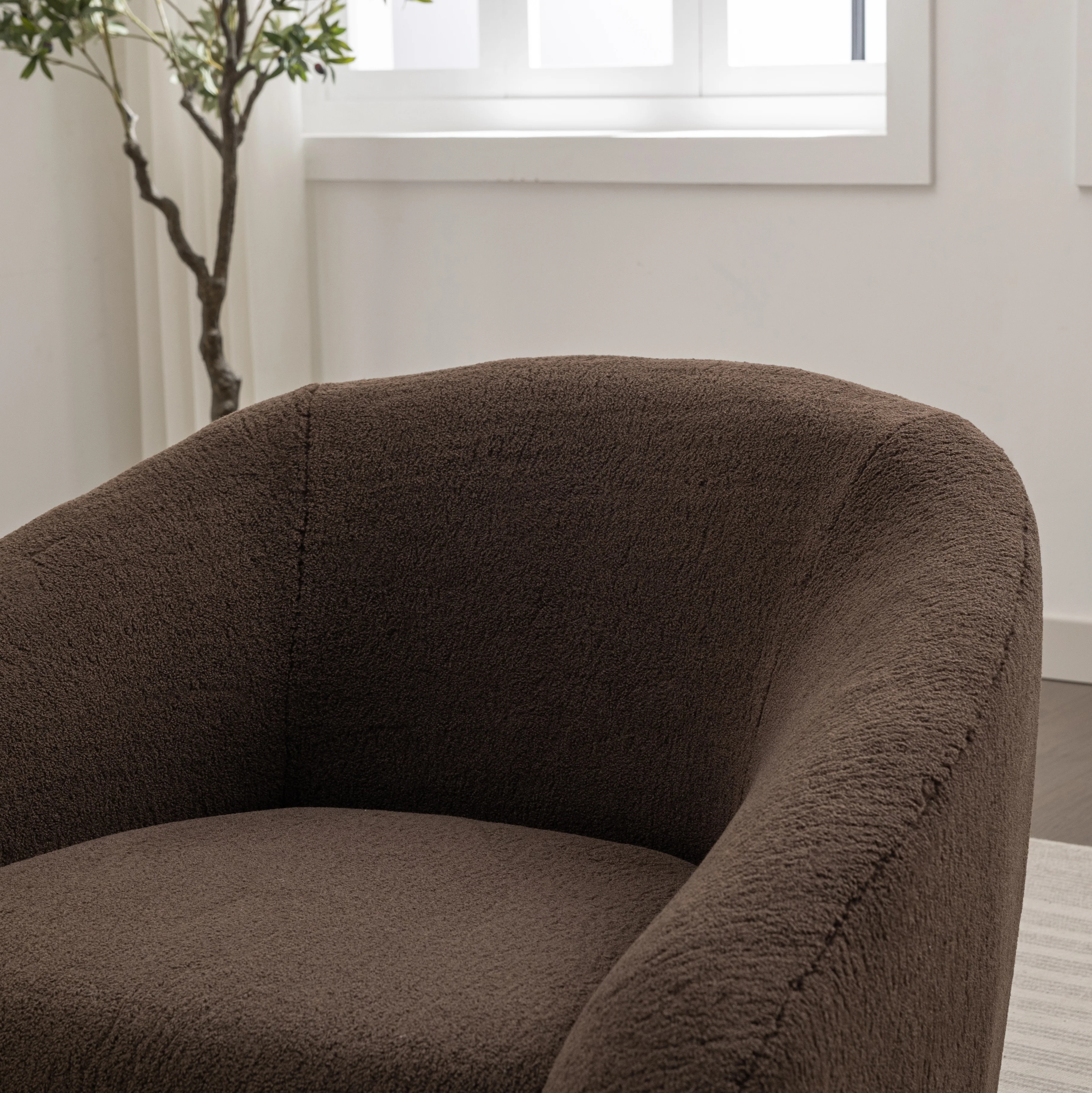 Roundhill Furniture Luzern Modern Boucle Upholstered Accent Chair, 360° Swivel, Chocolate