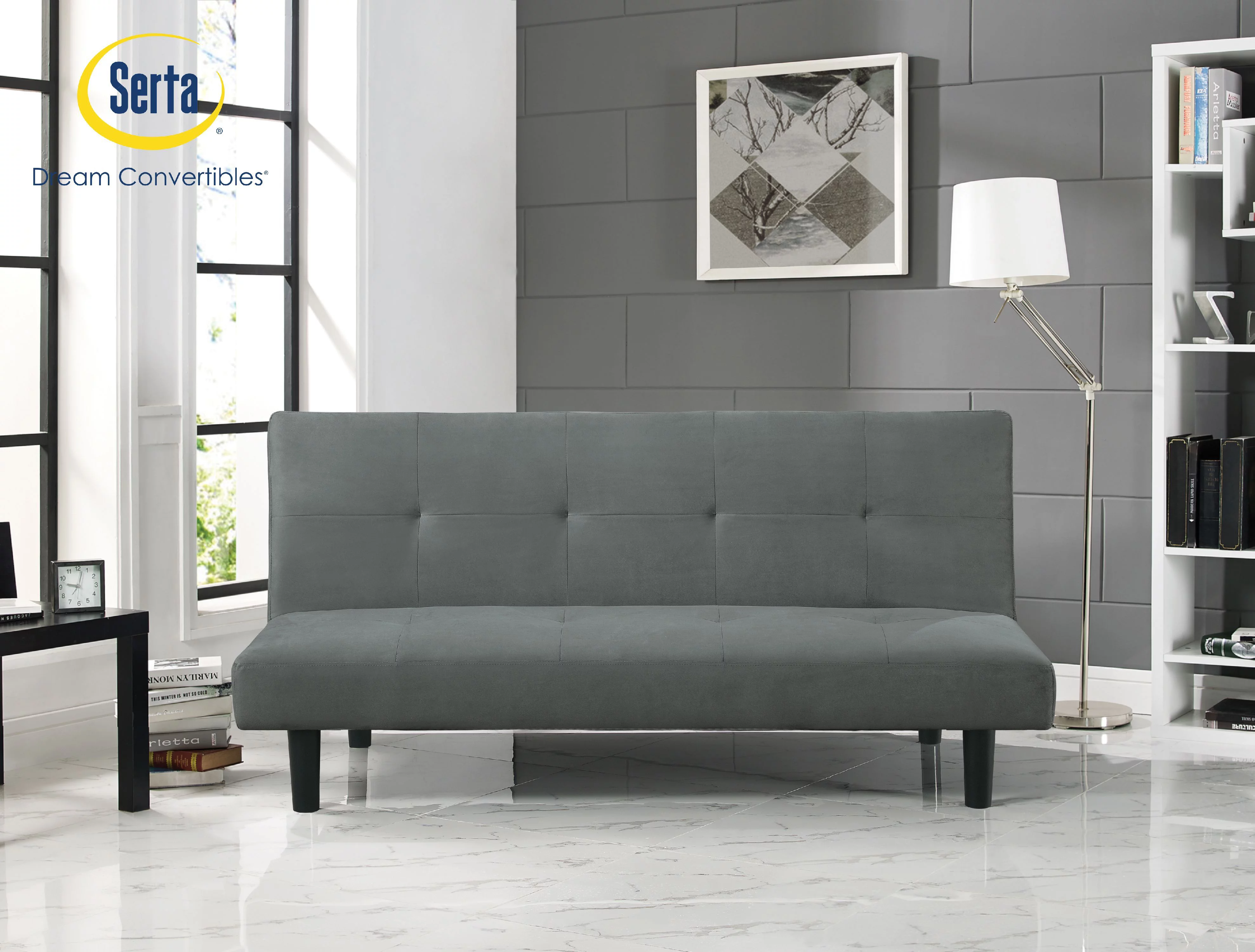 Serta Easton Casual Convertible Futon in Microfiber, Dark Grey 337281806