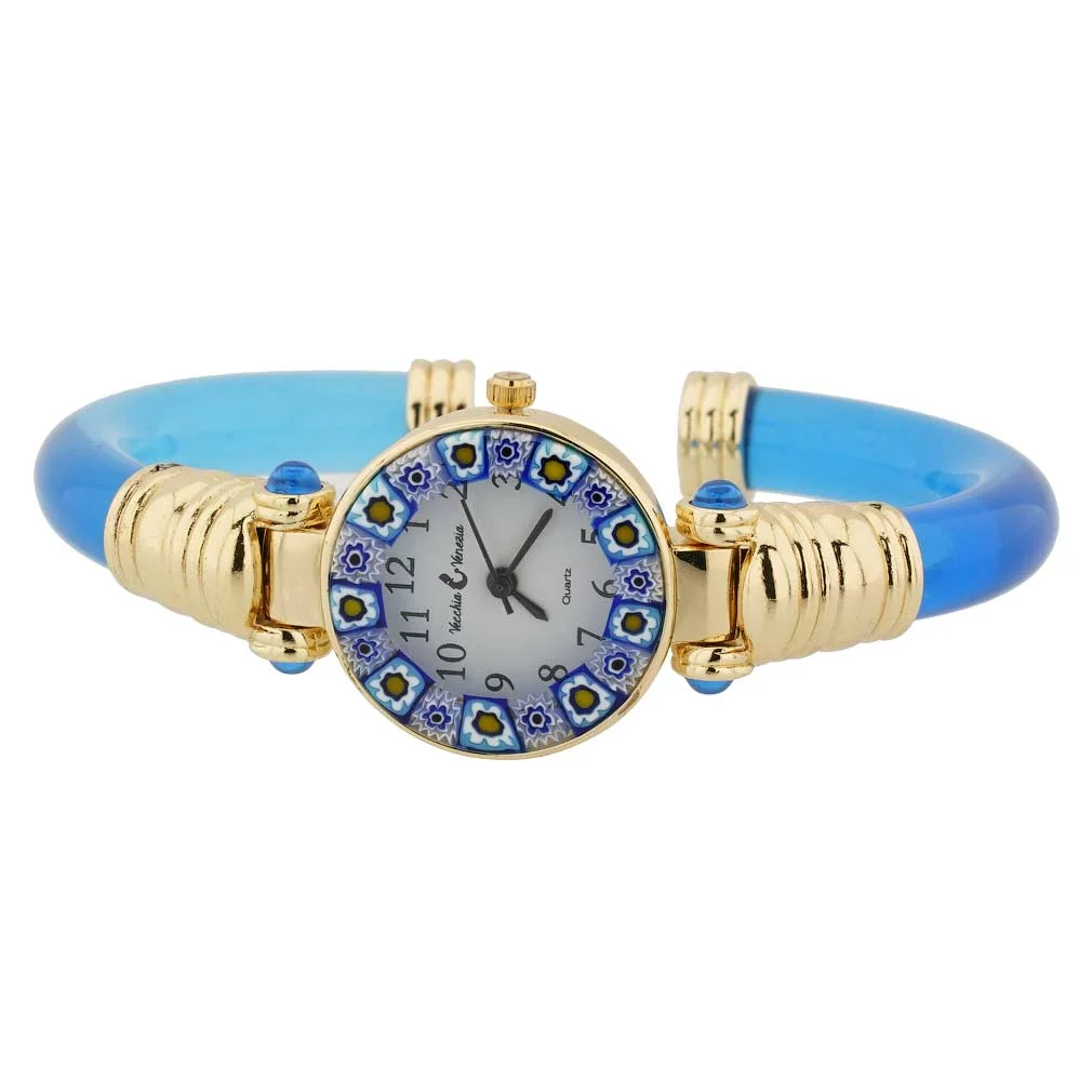 GlassOfVenice Murano Glass Millefiori Bangle Watch - Light Blue