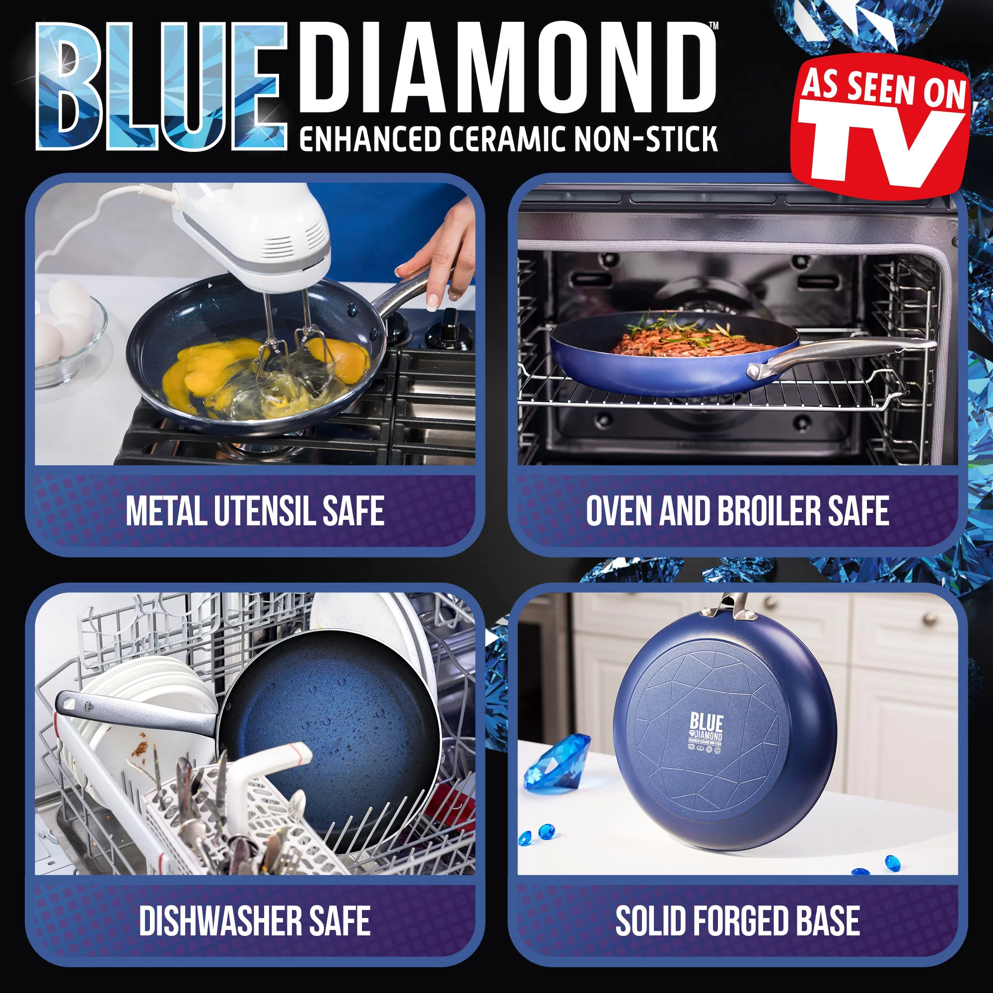 Blue Diamond Toxin-Free Ceramic Non-Stick Cookware Set, 4-Piece