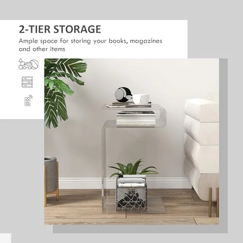 YFbiubiulife 14" Long 2-Tier Rectangle All Acrylic 15mm Thick Waterfall Coffee Table  Clear