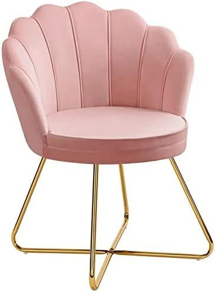 SQRTCV Home Office Chair with Wheels Upholstered Comfy Velvet Desk Chair Stool  Cute Adjustable Swivel Modern Seashell Back Vanity Chair for Living Room  Bedroom  Office (Khaki)