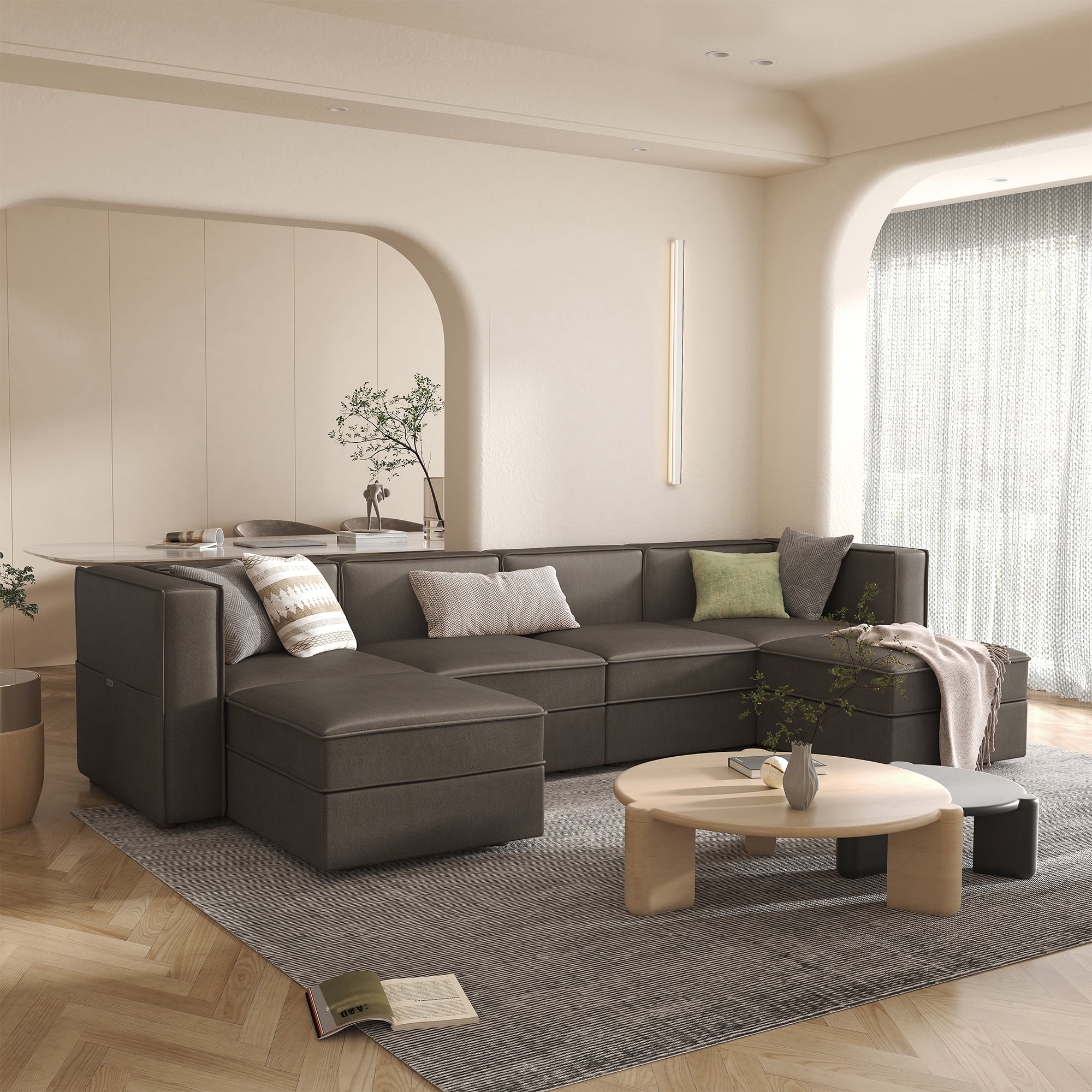 Nolany Reversible Sectional Sofa Couch U Shaped Sofa 4-Seat Modular Couch with Storage Ottoman for Living Room and Apartment, Dark Grey Microfiber