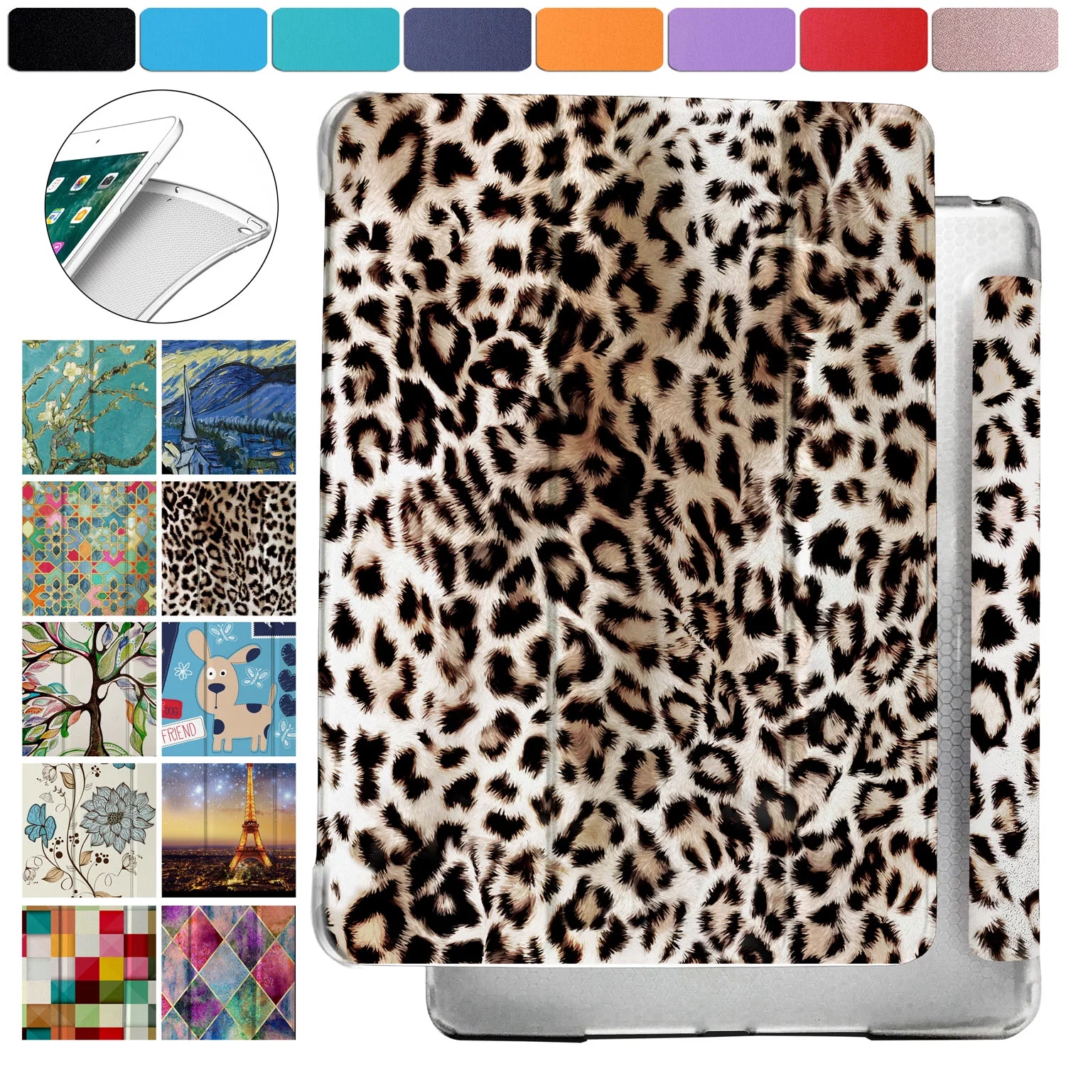 DuraSafe Cases iPad 9.7 Inch 6 5 Air 2 1 Generation [ 6th 5th Air 2nd 1st ] MH2V2LL/A MH2W2LL/A MH2U2LL/A MGLW2LL/A MGL12LL/A Magnetic Dual Angle Stand with Honeycomb Pattern Printed Cover - Leopard
