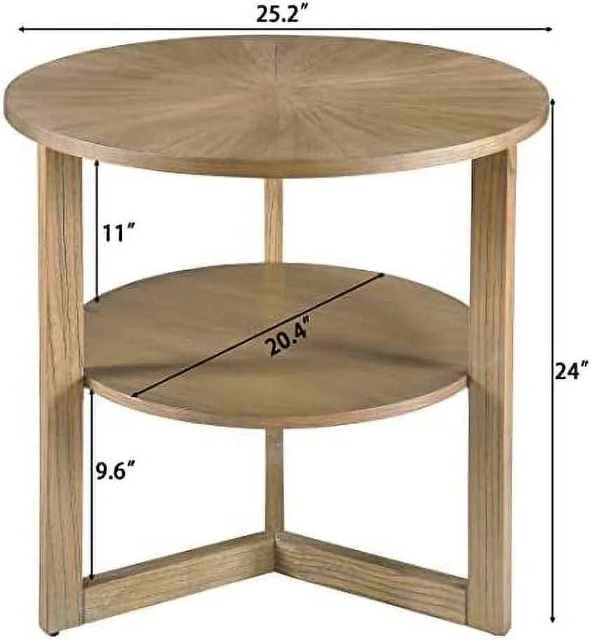 NLTBONNIE 33.5" Round Wood Coffee Table  2-Tier Solid Wood Rounded Circle Accent Coffee Table Center Cocktail Table Vintage  for Home Living Room Bedroom Espresso Brown 3338NC