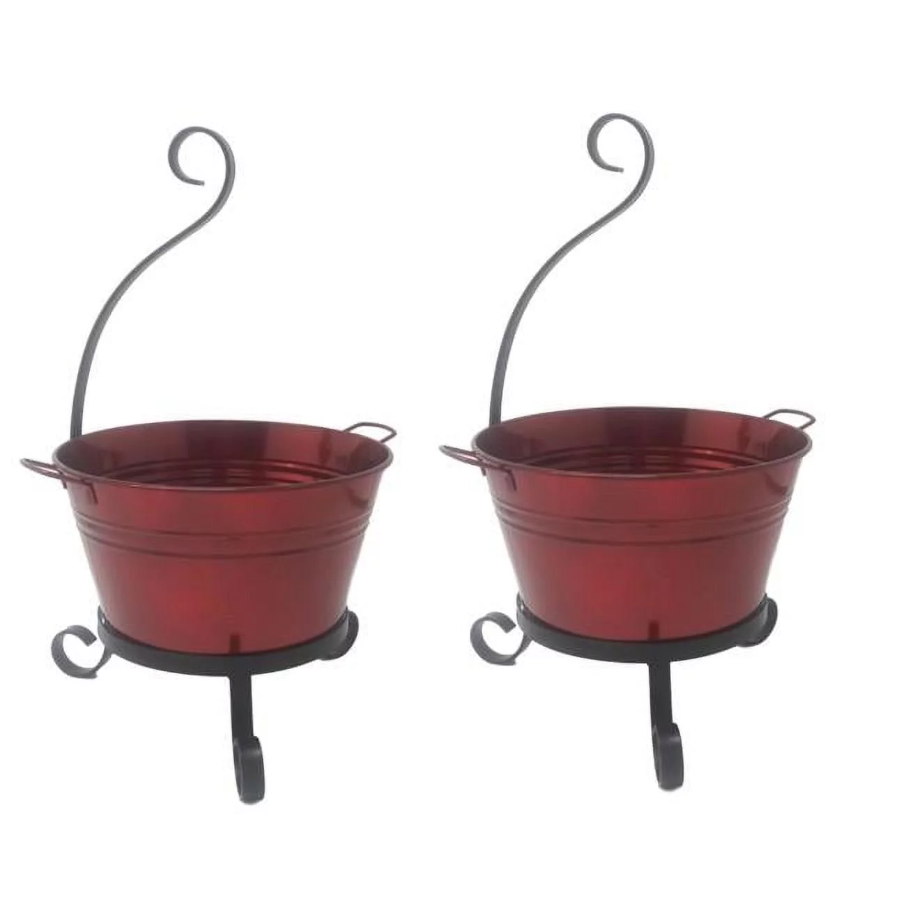 7065E GA S-2 Enameled Galvanized Steel Planter with Iron Stand - Set of 2