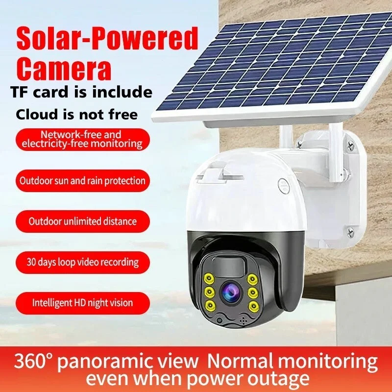 Solar Camera Security Outdoor, 1080P WiFi Camera for Home Security System, Solar Powered with Battery, 360° PTZ Color Night Vision