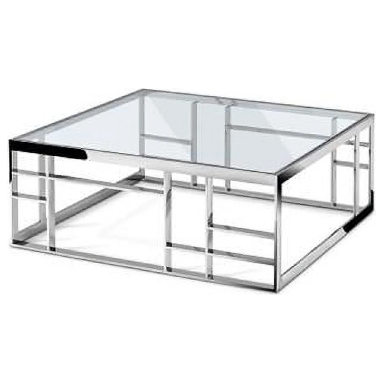 40 in. Glass Square Coffee Table, Silver & Clear
