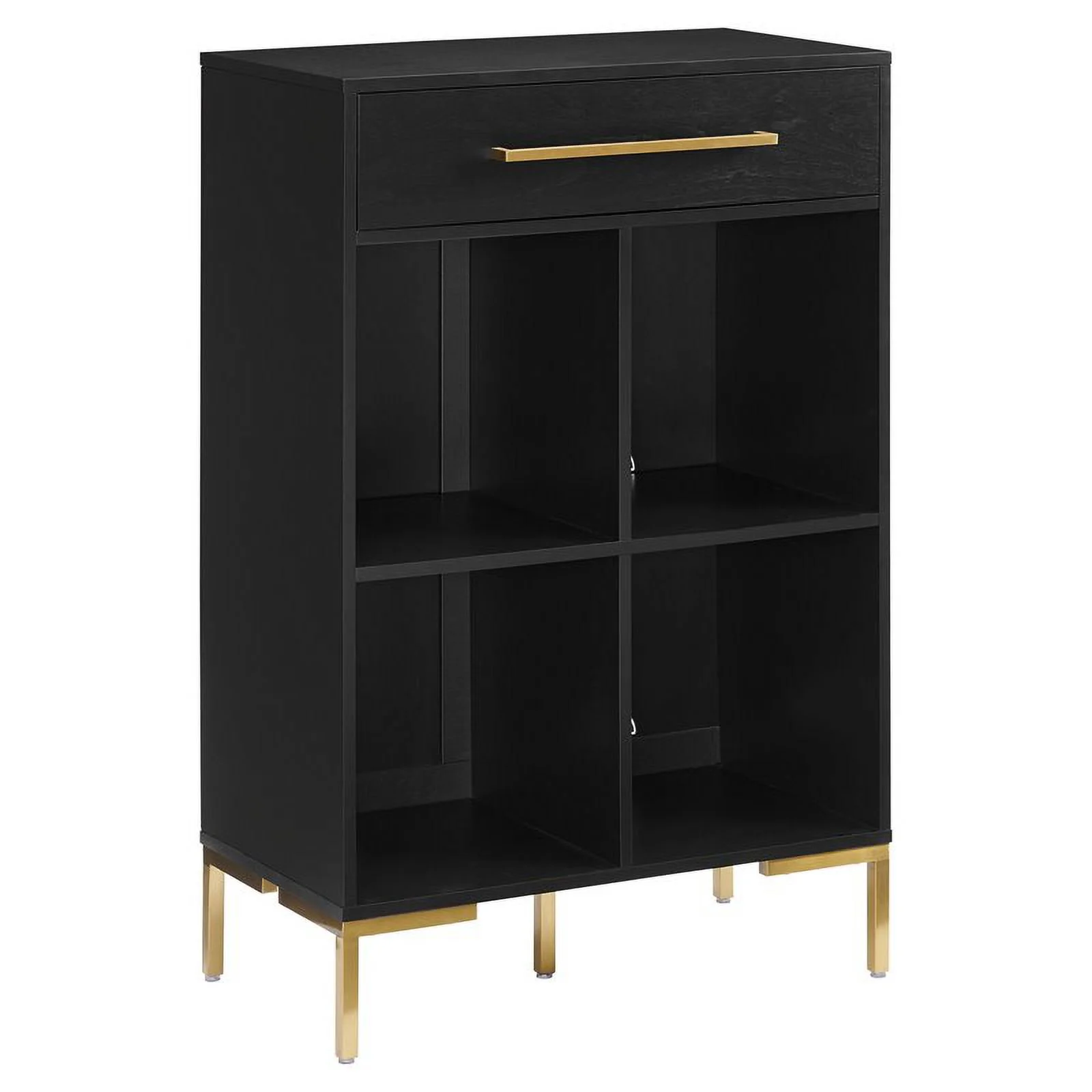 Pemberly Row 4-Shelf Modern Wood/Steel Storage Bookcase in Black/Gold