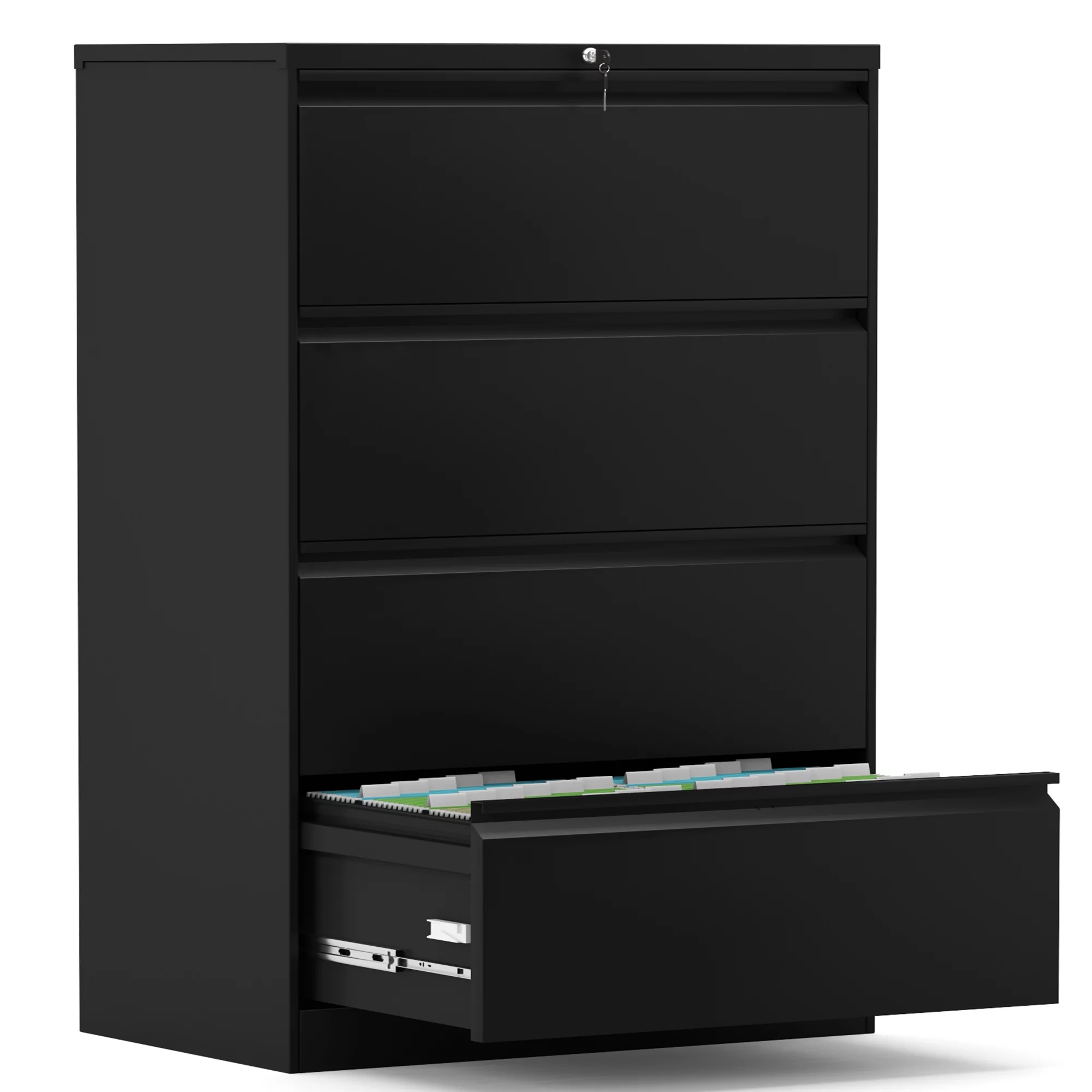 AOBABO 4 Drawer Lateral File Cabinet, Lockable Metal Filing Storage Cabinet for office and Home,File Organization Cabinet,Black,Assembly Required