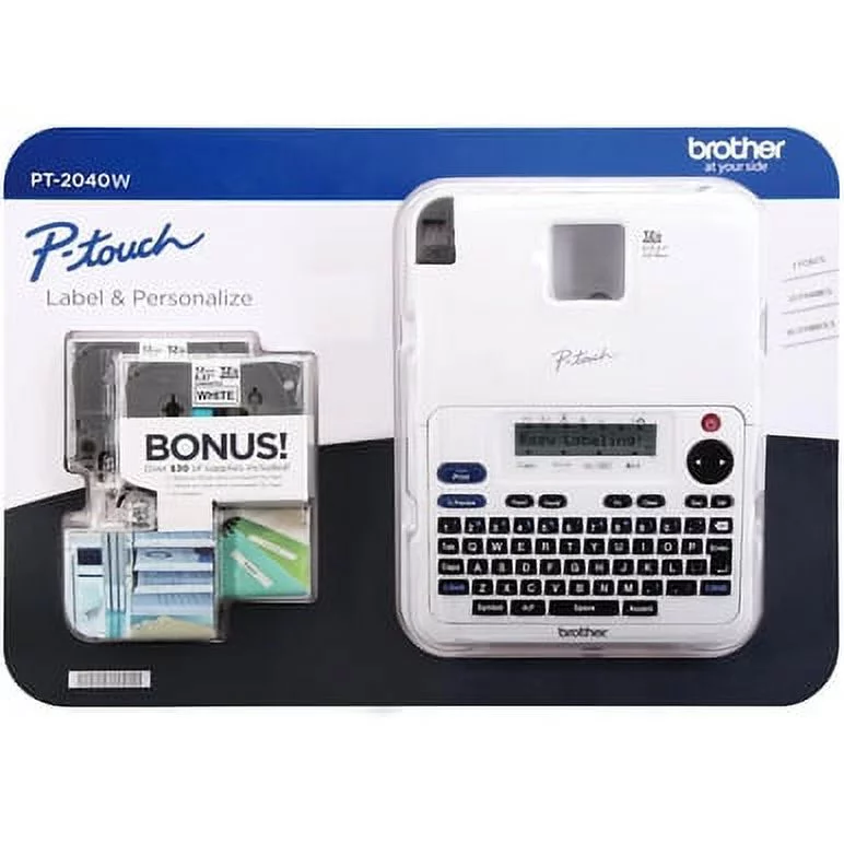 Brother P-Touch PT-2040W Labeler Maker White Bonus 2 Label Tapes & AC Adapter Home Office School Machine BJ8 65604