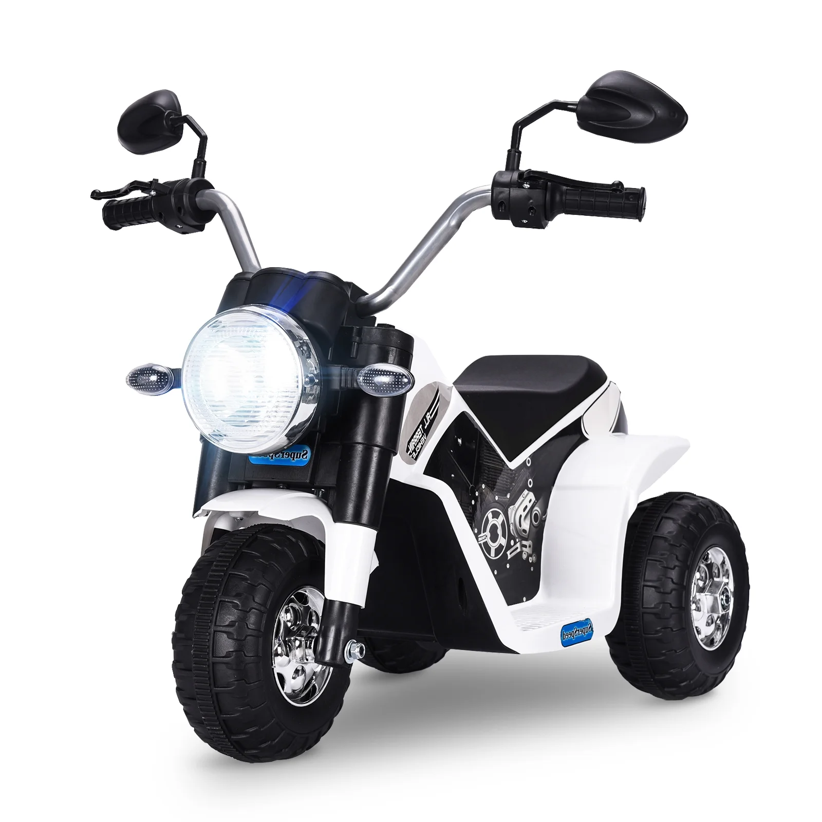 JOINATRE 3 Wheels Kids Ride on Motorcycle, Electric 6V Battery Powered Motorcycle Toy for Children Boys & Girls, Ride-On Toys with Pedal, Horn, Headlights , White