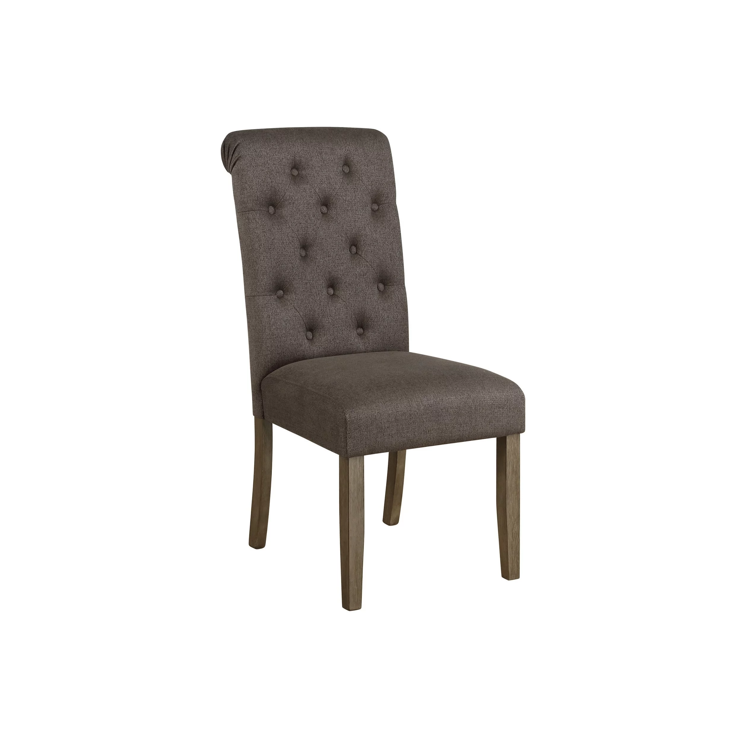 Neli 19 Inch Side Dining Chair, Set of 2, Rolled Button Tufted Back, Brown