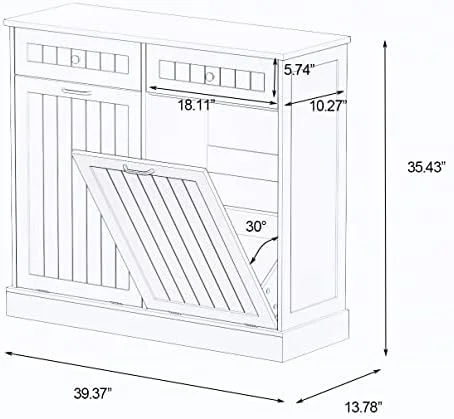 TJUNBOLIFE Double Tilt Out Trash Cabinet White Free Standing Laundry Sorter Cabinet with Removable Two-Compartment Tilt-Out Hamper Clothes Basket