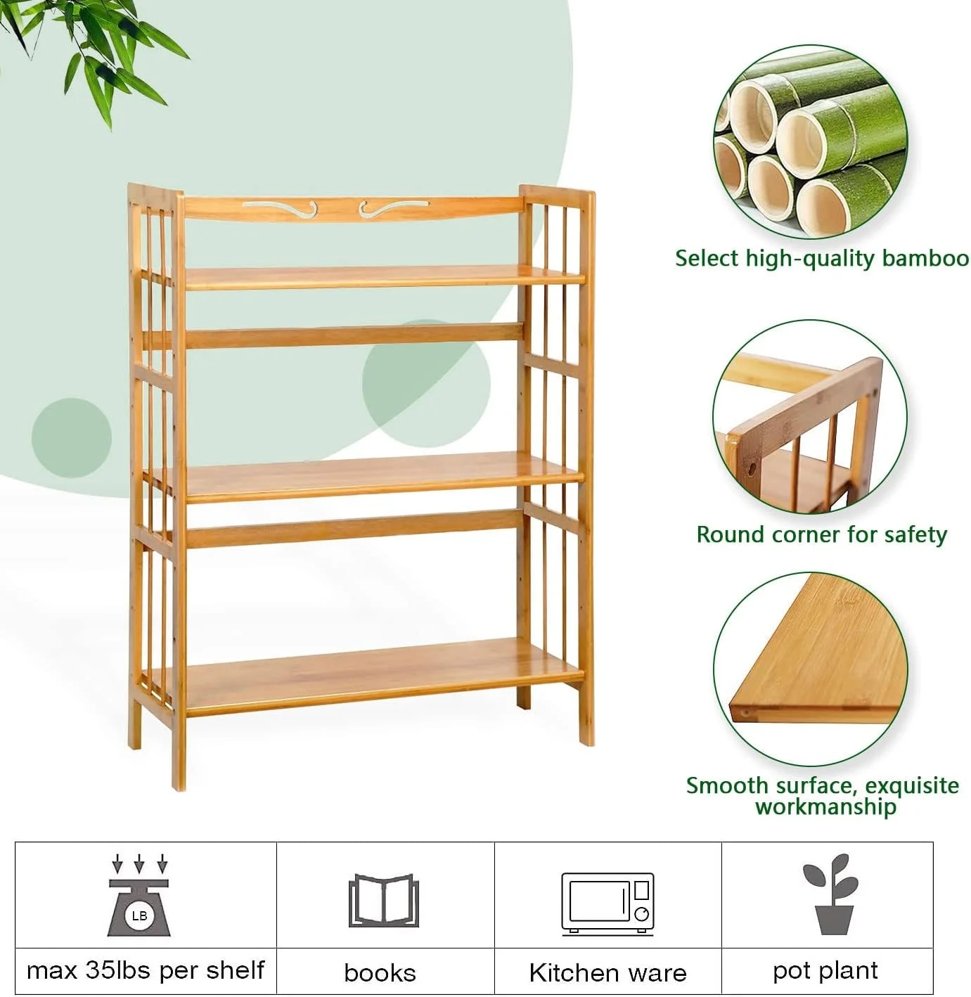 HYHBIBOOM C&AHOME    3-Tier Bookshelf Bookcase  Free-Standing    Plant Flower Stand  Max Load 35LBS Per   Utility  Rack  Room Bathroom Kitchen Home Natural