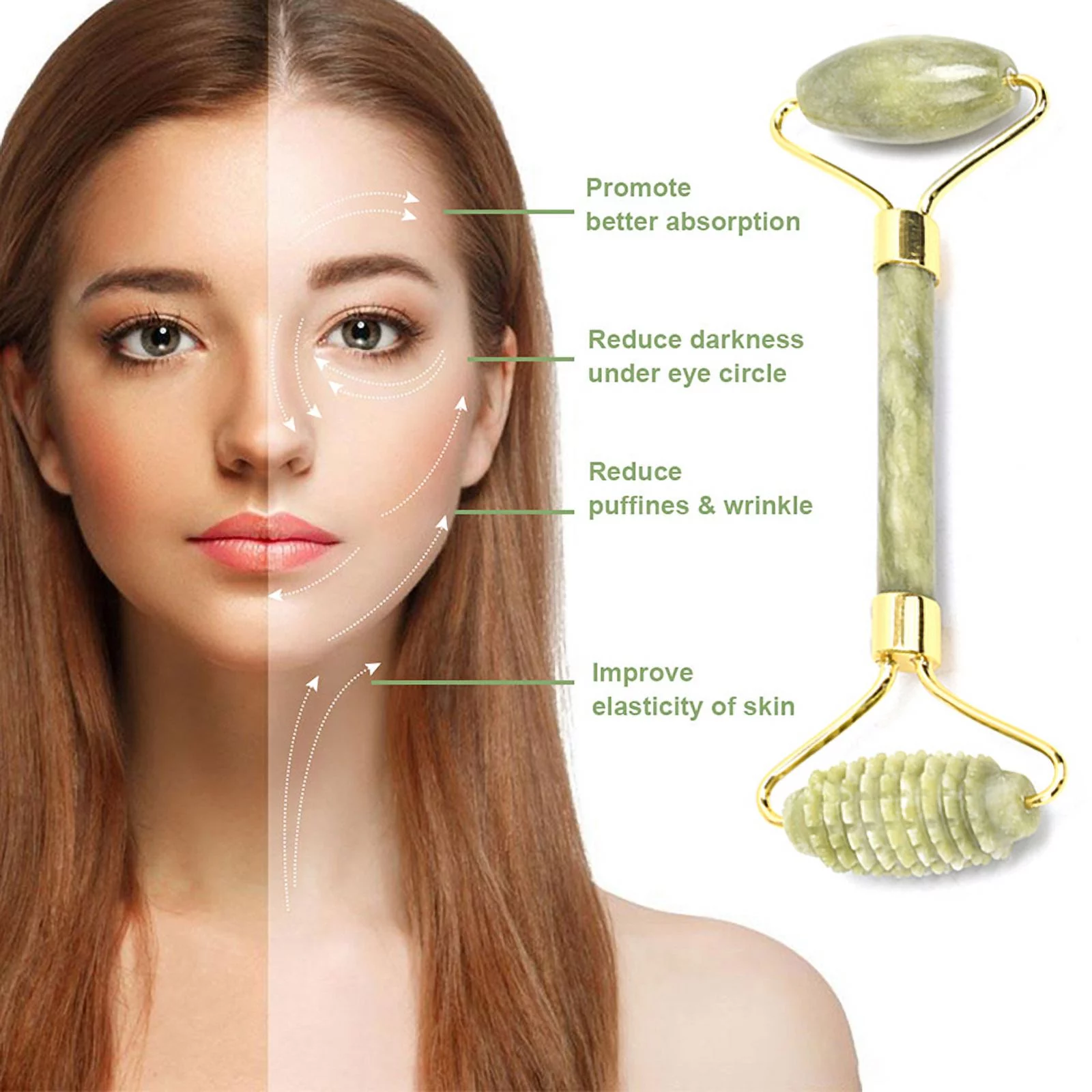 Jade Face Roller Massager Facial Skin Care Tool Anti Aging Gua Sha Scraping Tool