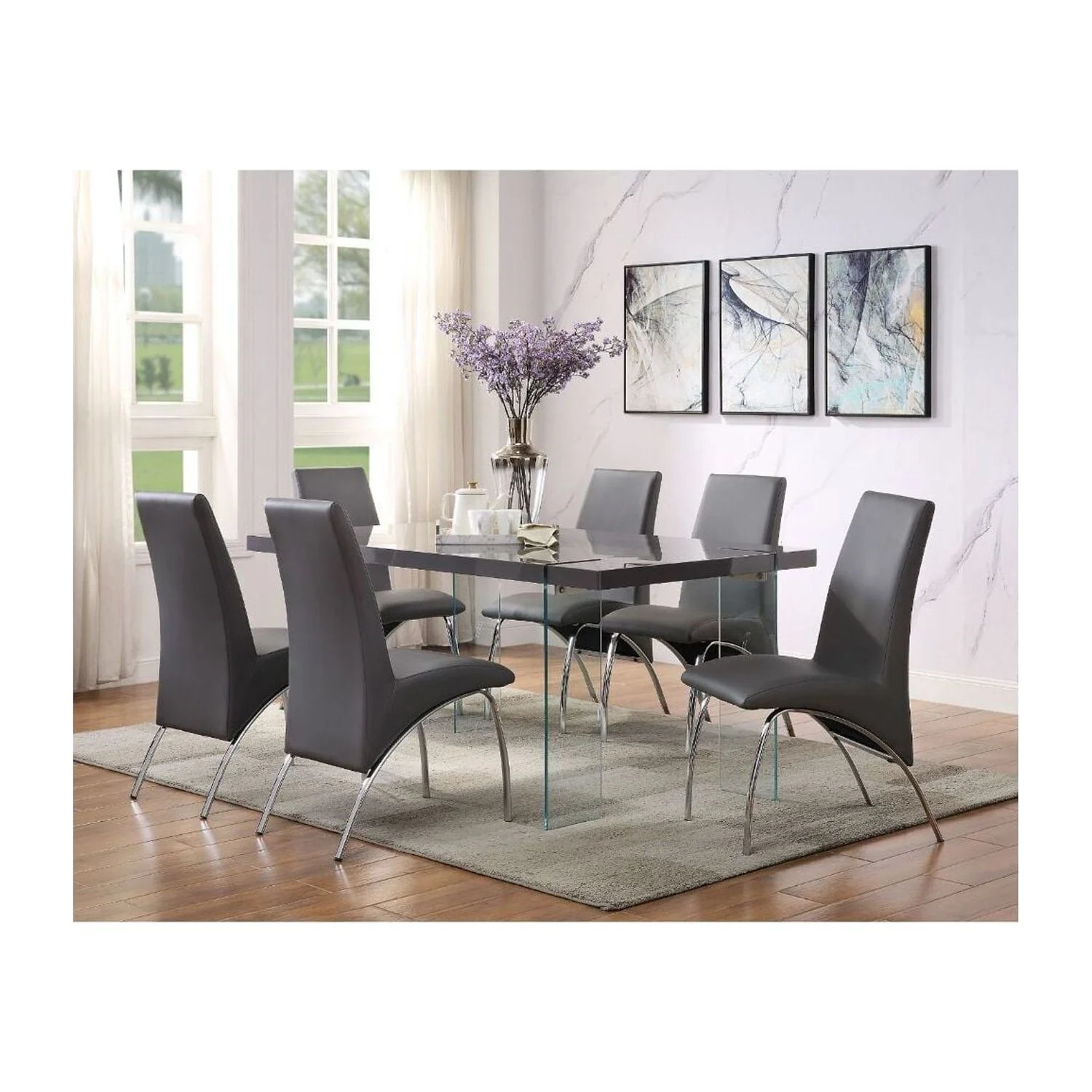 ACME Noland Dining Table in Gray High Gloss & Clear Glass