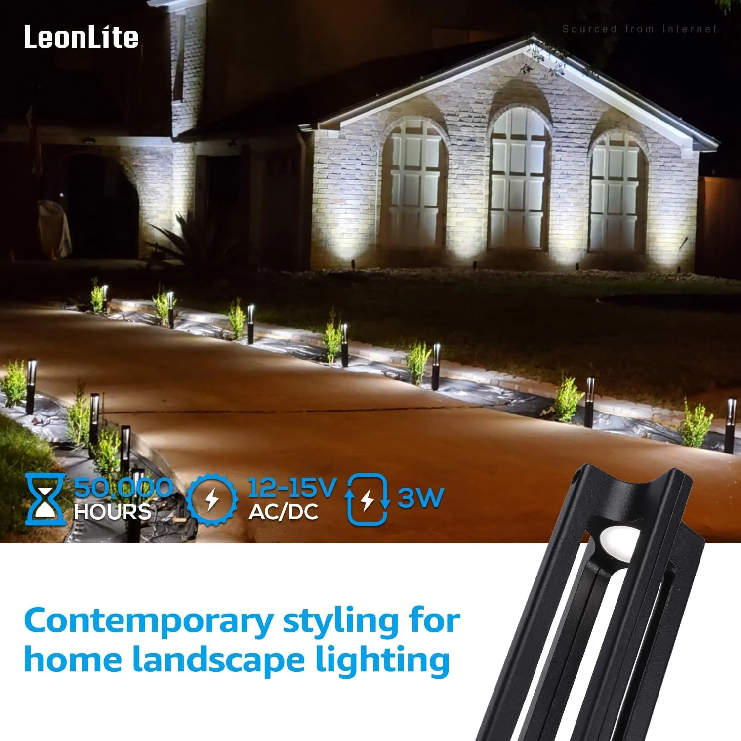 RUO LED Low Voltage Landscape Lighting, Modern 12V Outoor Landscape Lights, 3W Pathway Lights Low Voltage, Aluminum, IP65, Path, Walkway, 50,000 Hrs, 3000K Warm White, 172lm, Black, Pack of 10