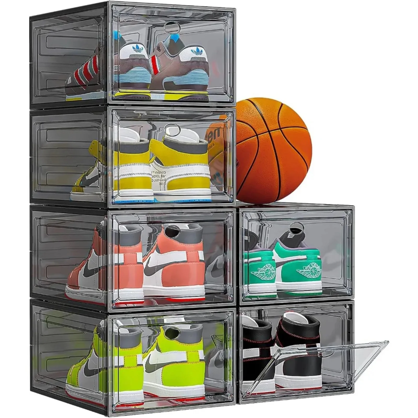 Thicken & Sturdy Clear Shoe Storage Organizer with Magnetic Door, Stackable Shoe Storage Boxes for Closet，Plastic Shoe Box